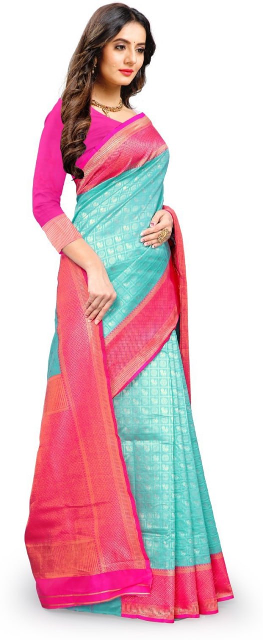 Sky Pink Copper Design Gopinath Dola Silk Saree