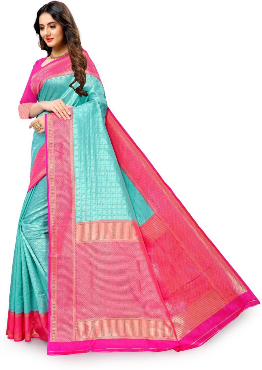 Sky Pink Copper Design Gopinath Dola Silk Saree