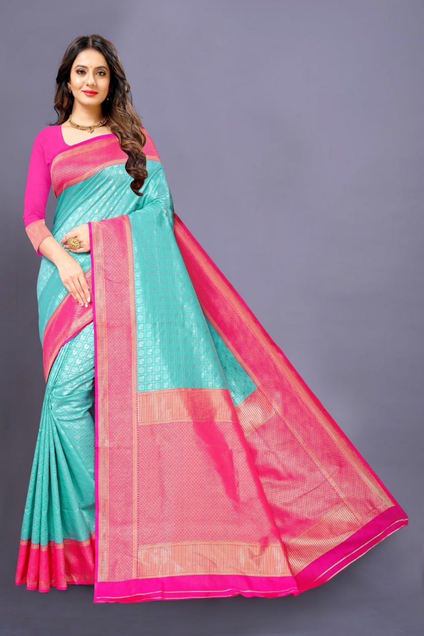 Sky Pink Copper Design Gopinath Dola Silk Saree