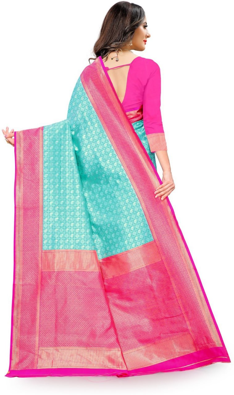 Sky Pink Copper Design Gopinath Dola Silk Saree