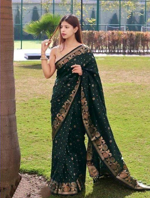 Green In Copper Design Gulabo Dola Silk Saree