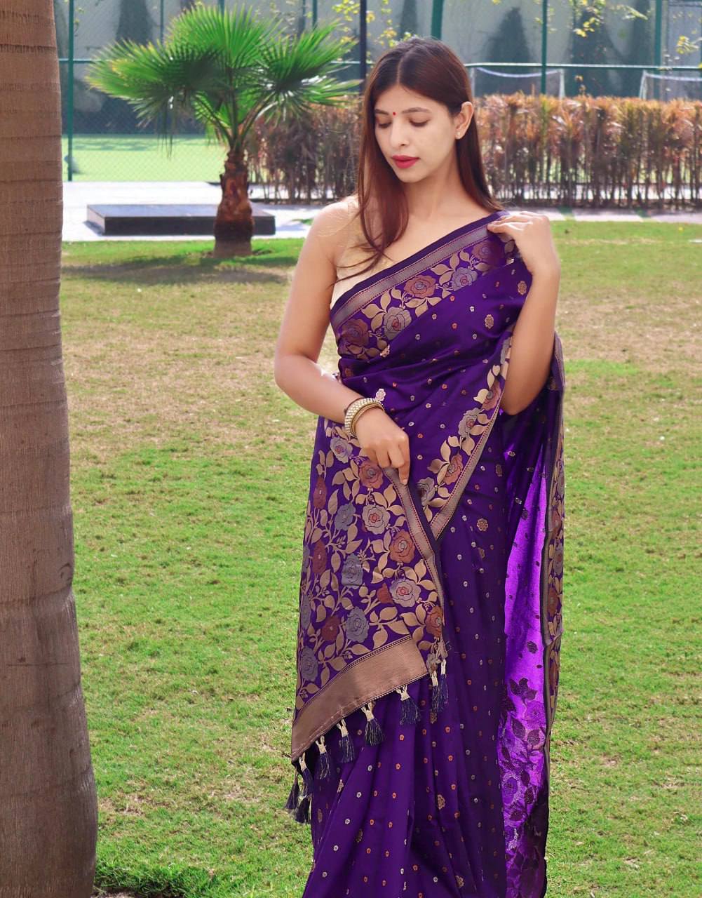 Purple In Copper Design Gulabo Dola Silk Saree