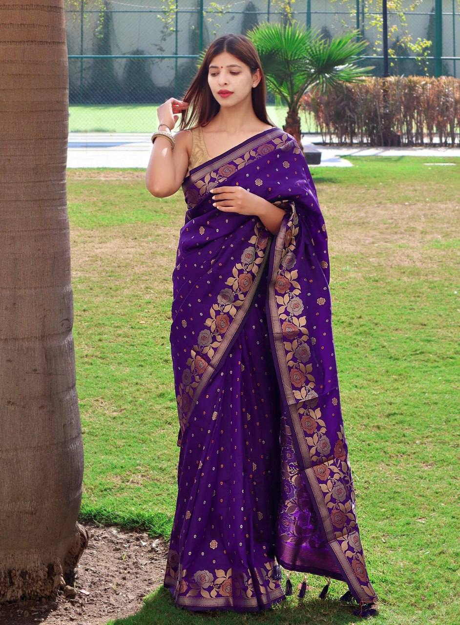 Purple In Copper Design Gulabo Dola Silk Saree