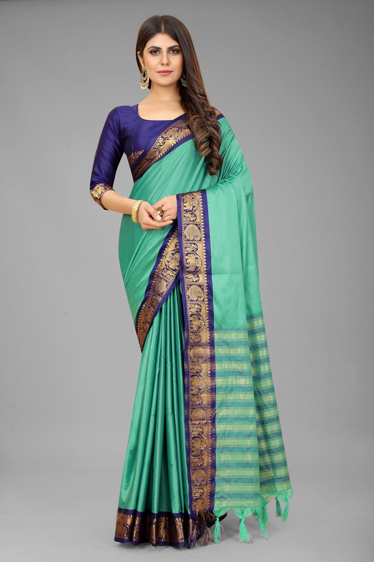 Aqua Blue Hathi Kanjivaram Silk Saree