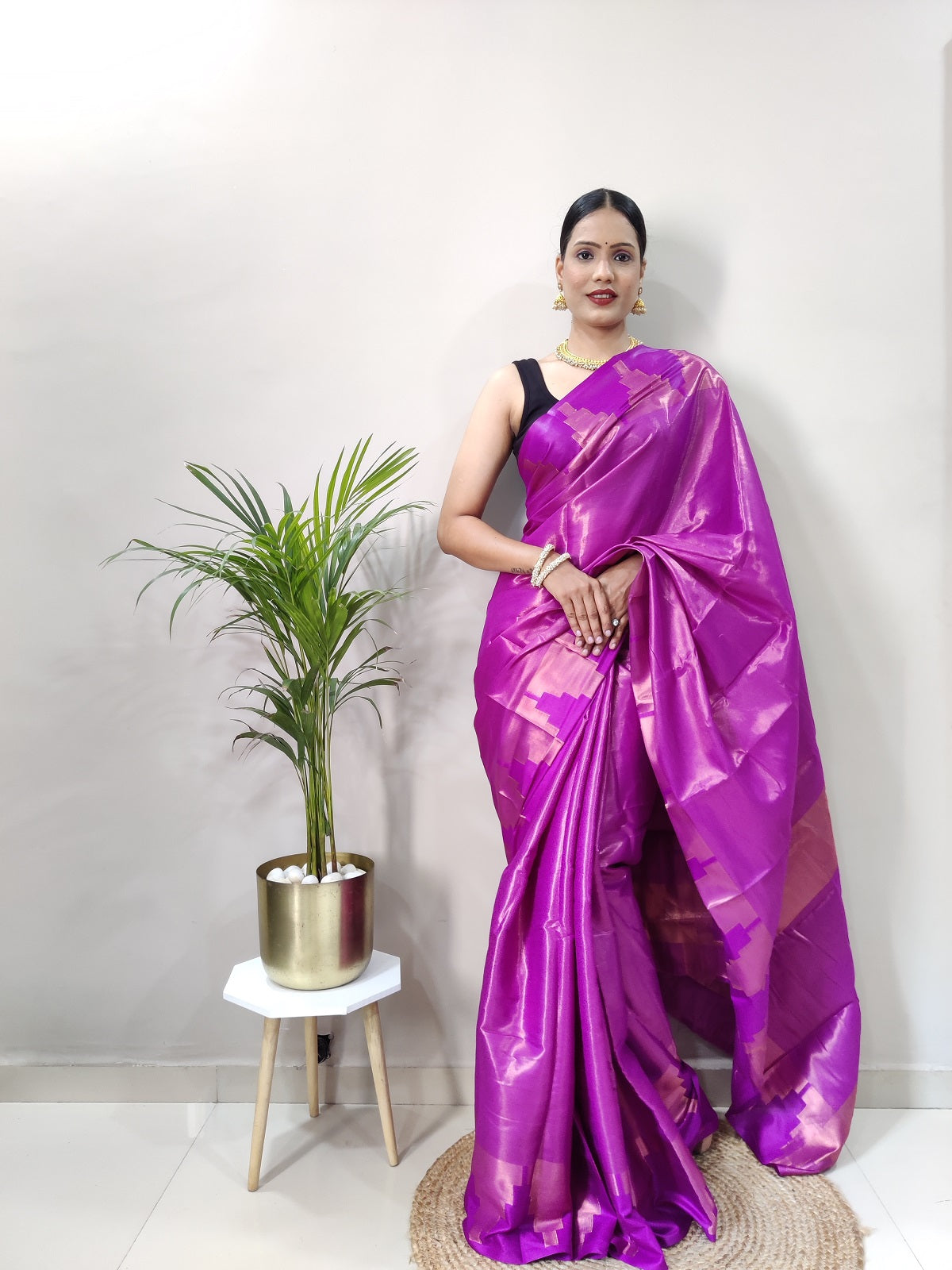 Rani Pink Copper Design Temple Pure Silk Saree