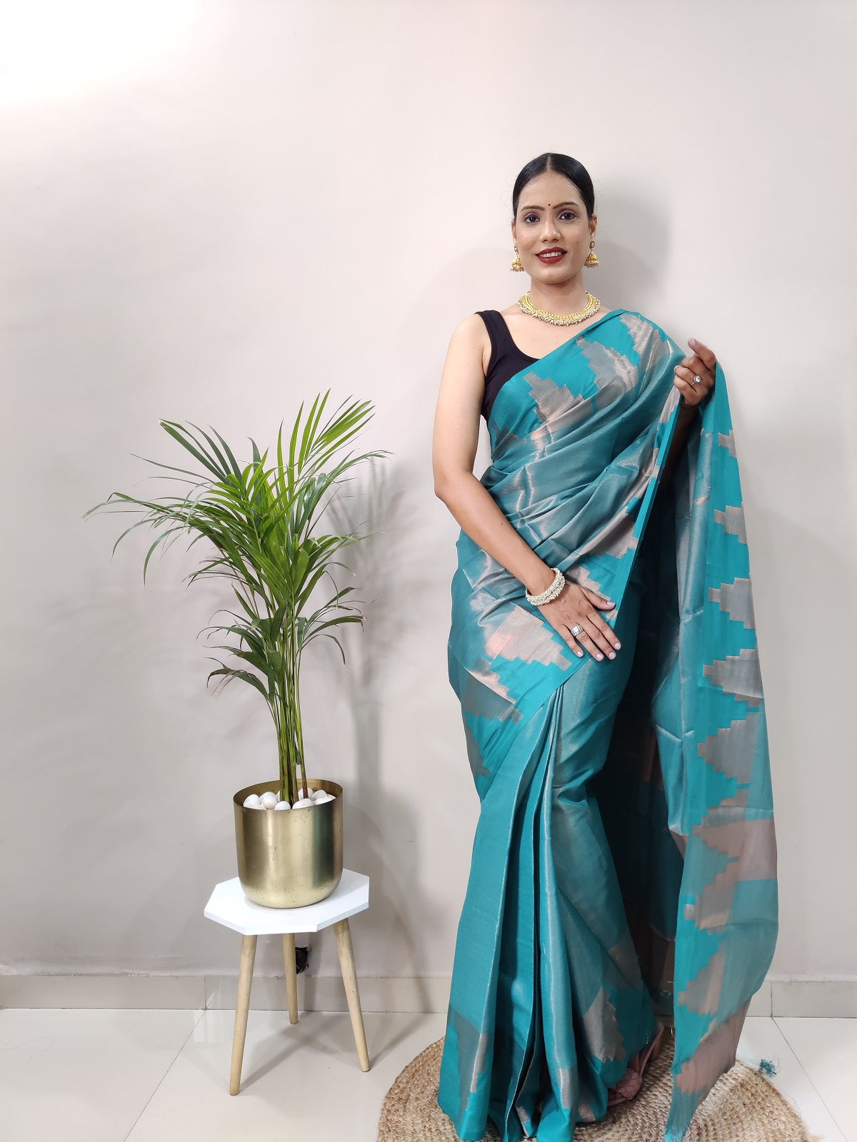 Rama Copper Design Temple Pure Silk Saree