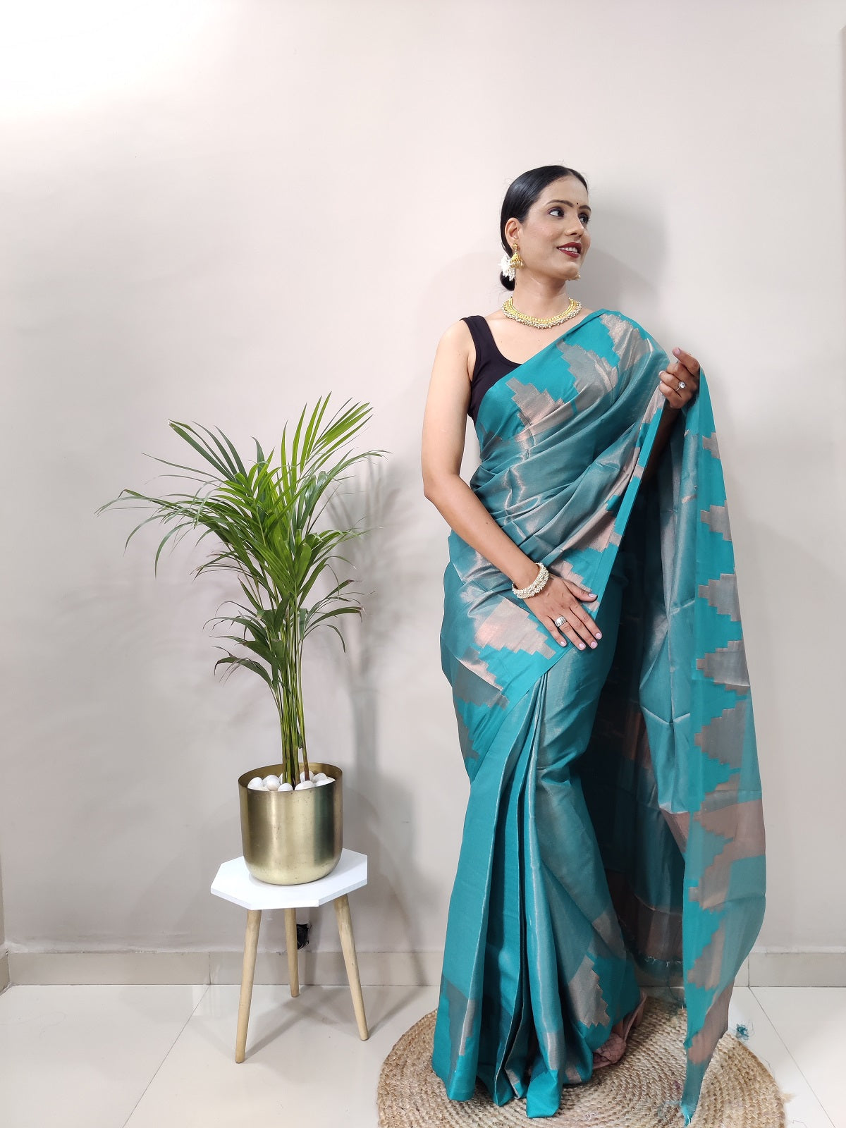 Rama Copper Design Temple Pure Silk Saree