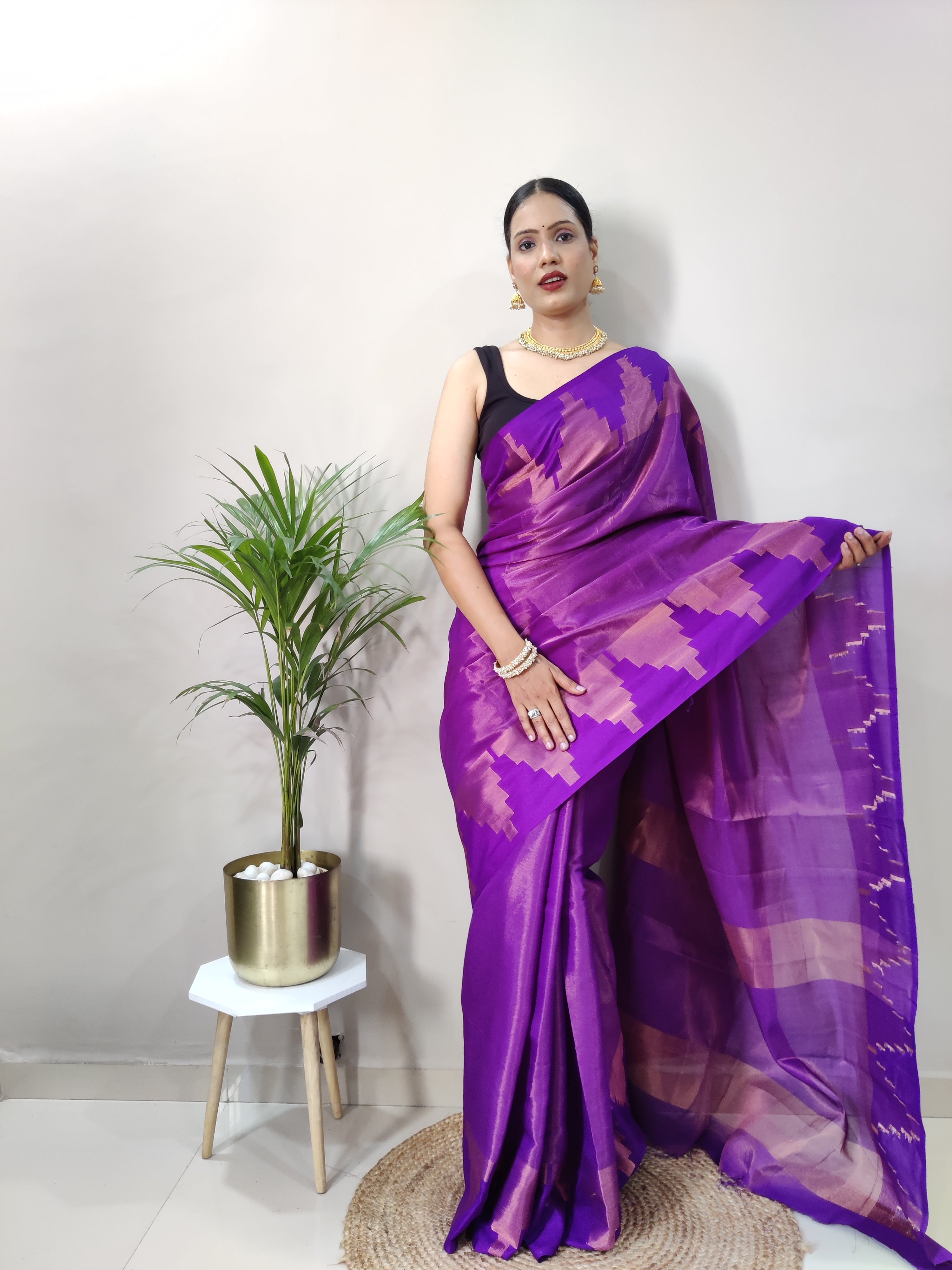 Purple Copper Design Temple Pure Silk Saree