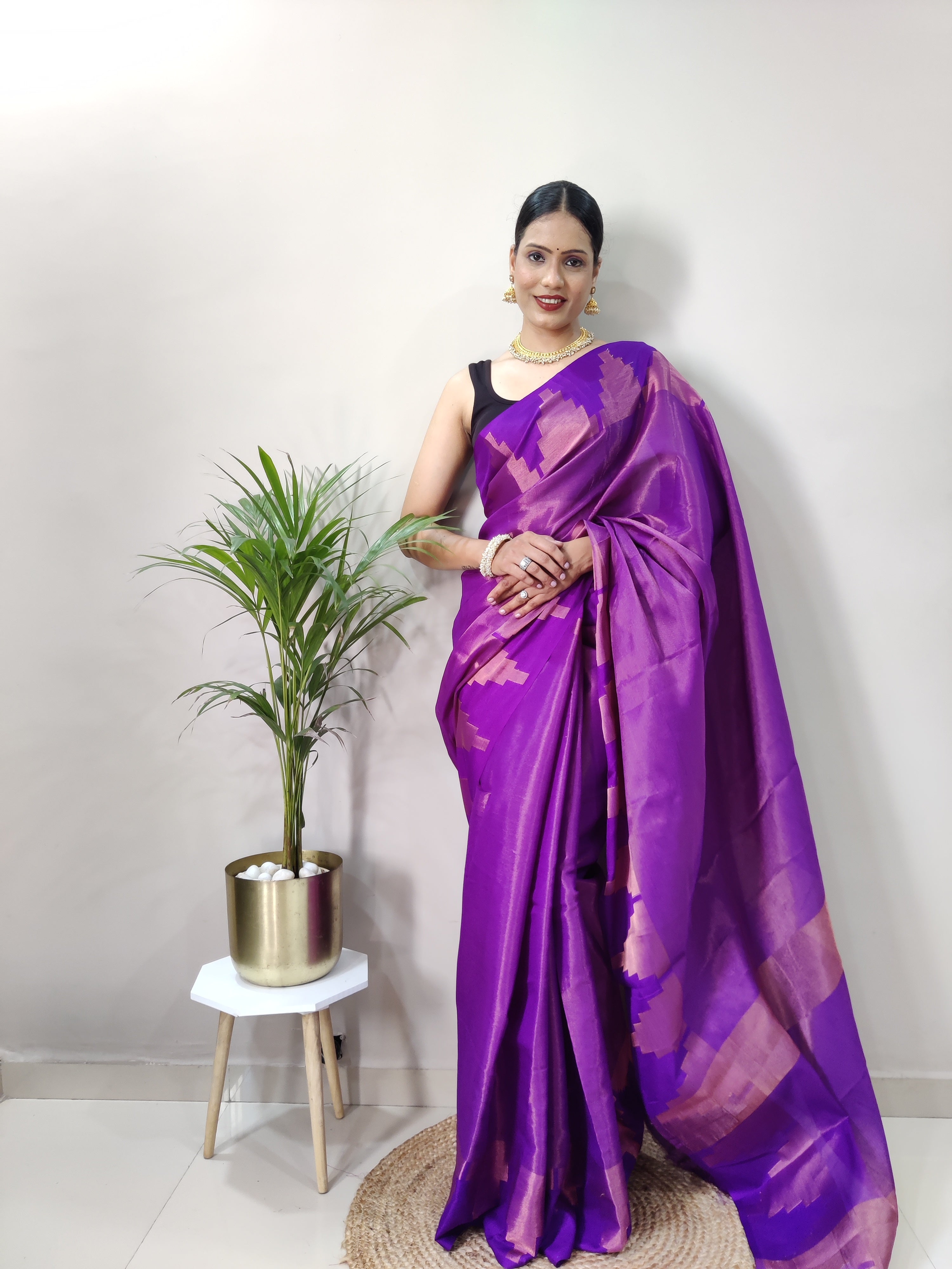 Purple Copper Design Temple Pure Silk Saree