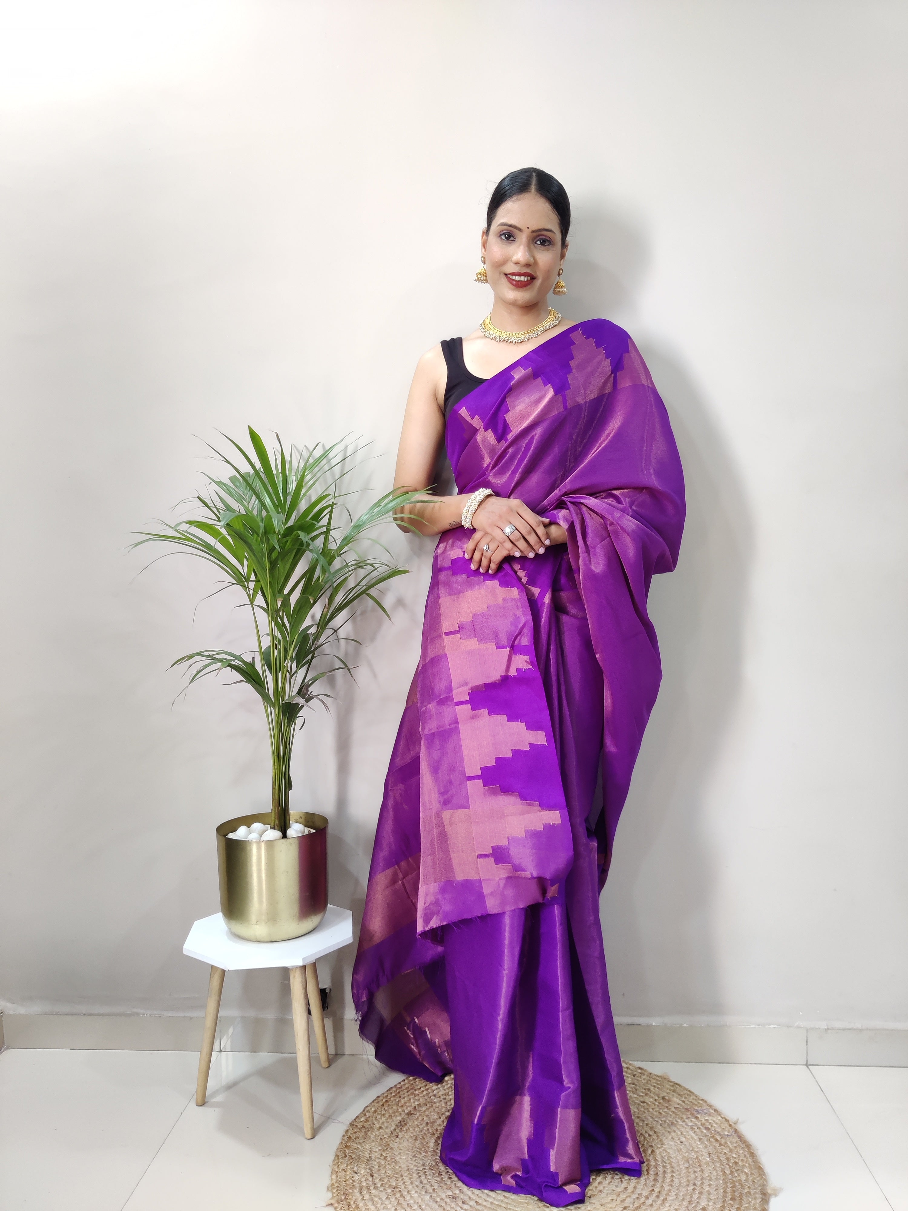 Purple Copper Design Temple Pure Silk Saree