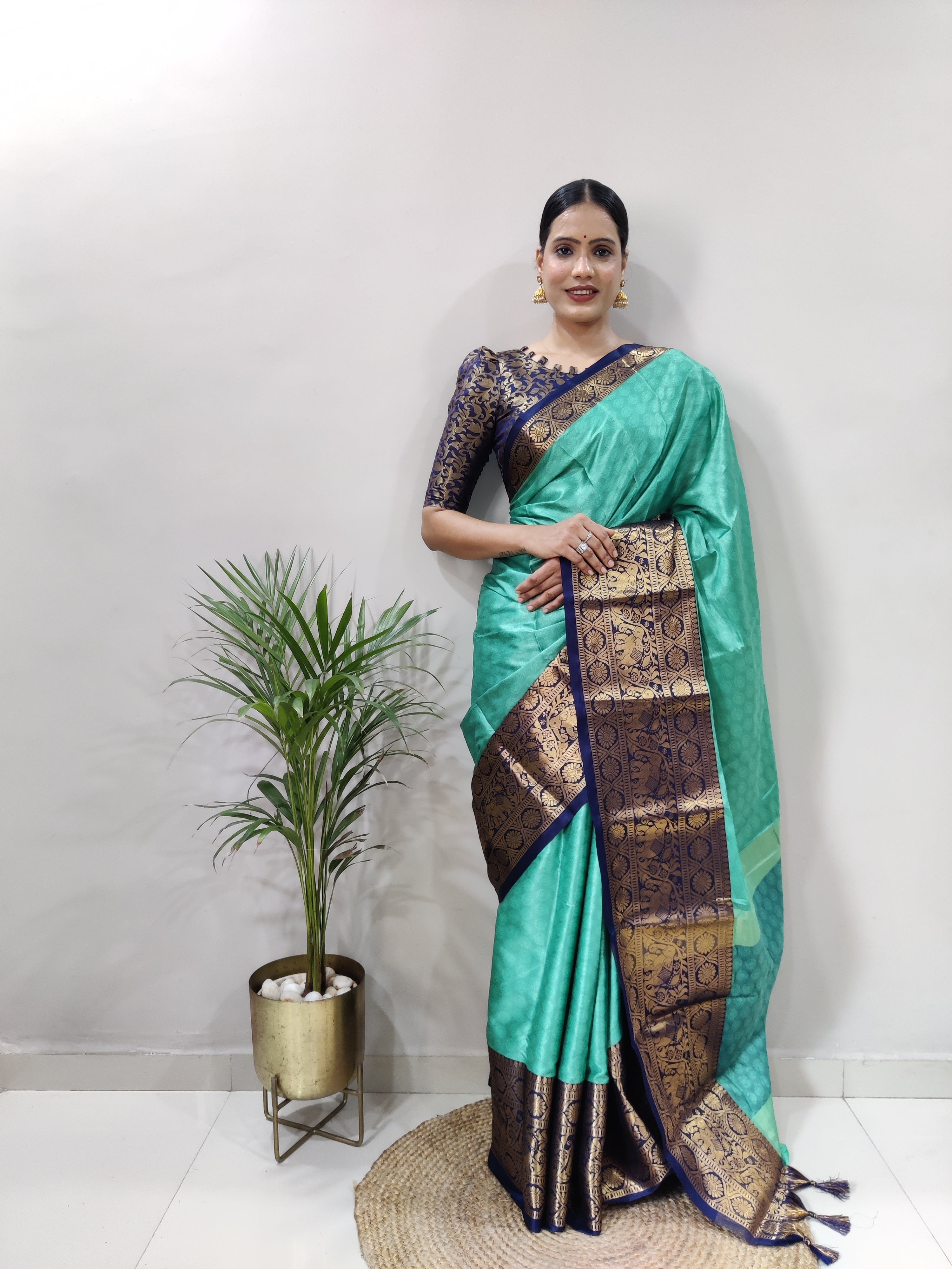 Rama Blue Silver Copper Design Gajanan Pure Silk Saree