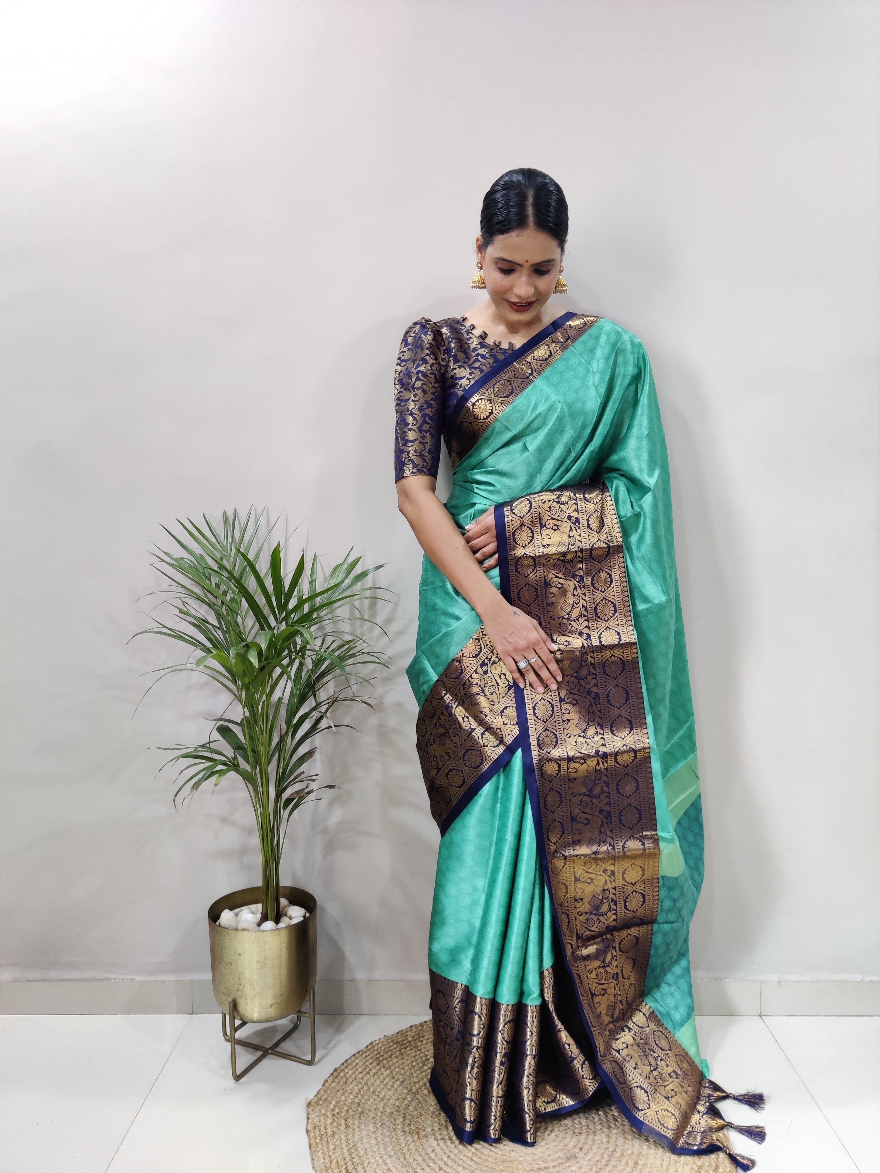 Rama Blue Silver Copper Design Gajanan Pure Silk Saree