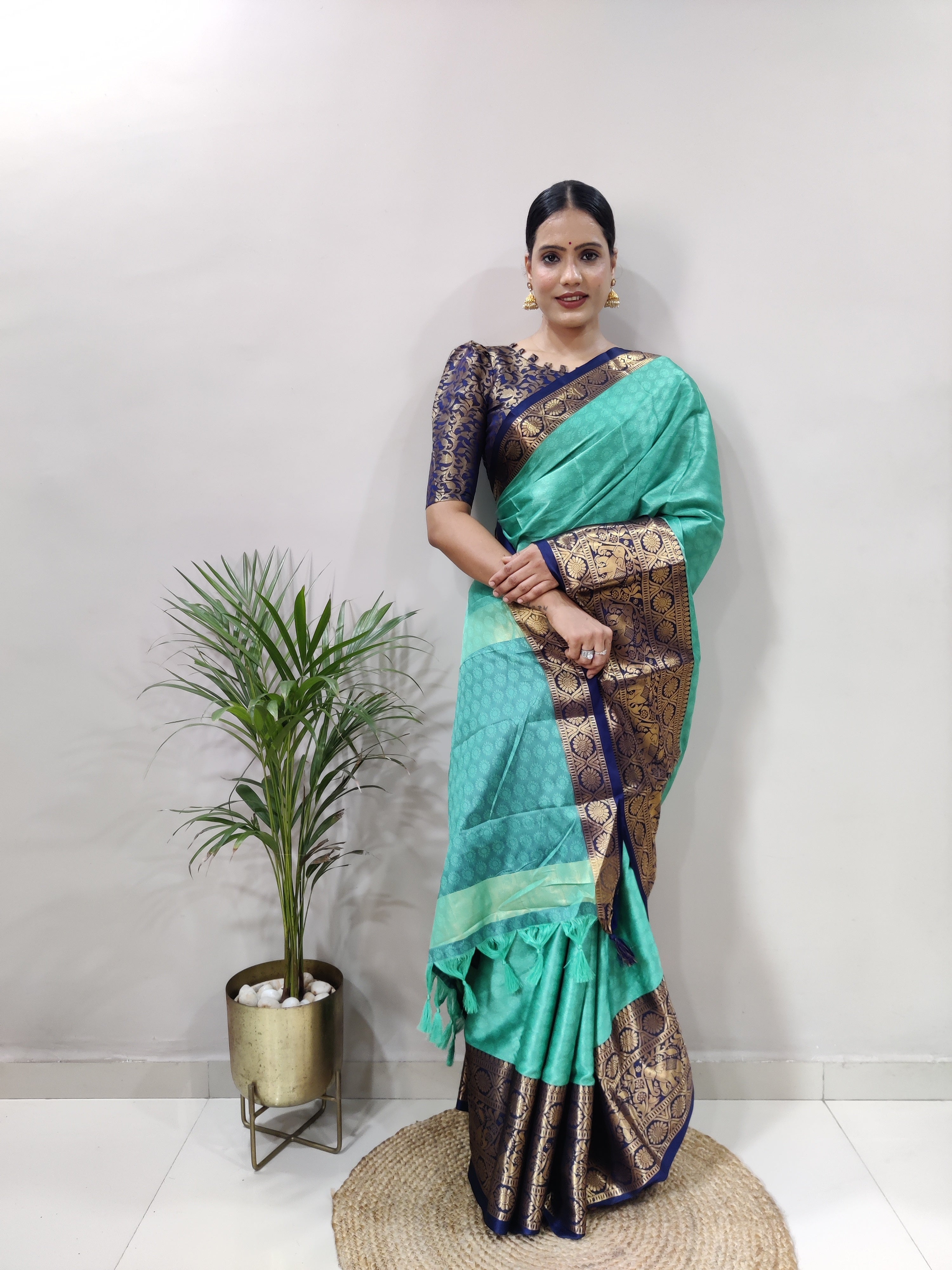 Rama Blue Silver Copper Design Gajanan Pure Silk Saree