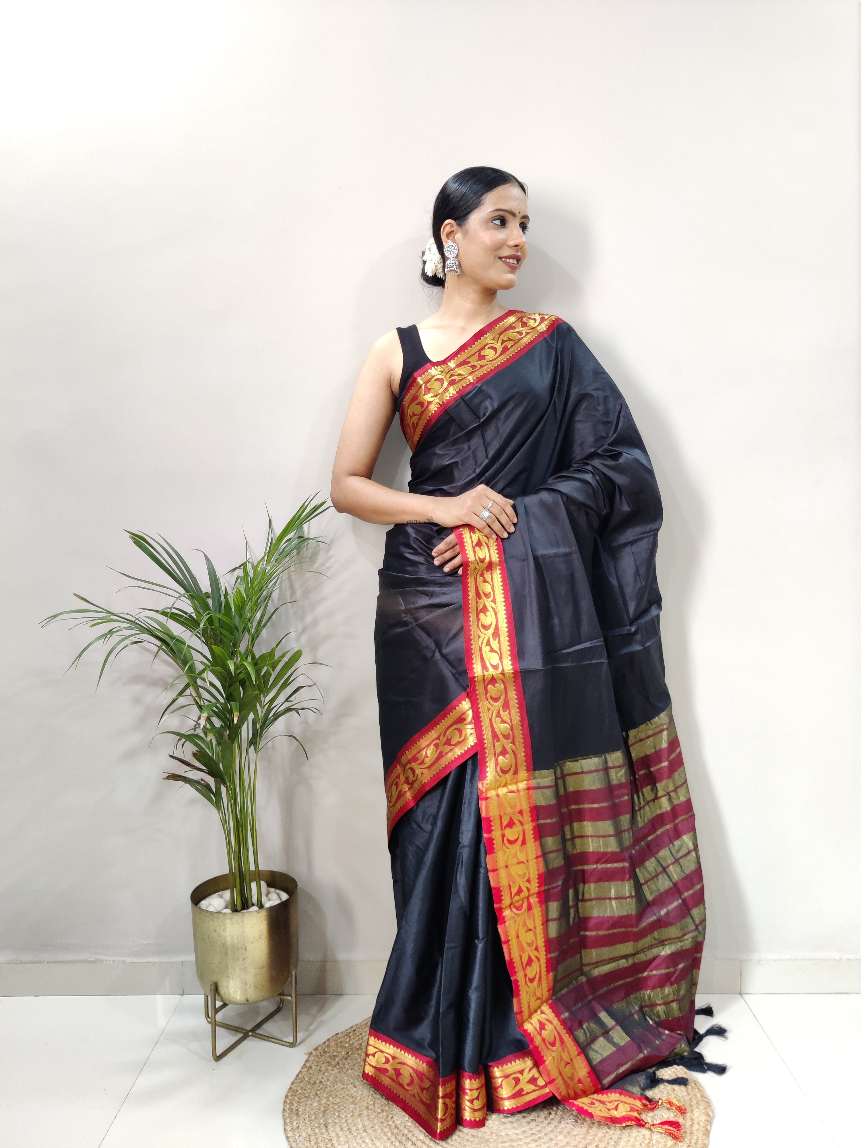 Black Red Tapsi  Kanjivaram Silk Saree