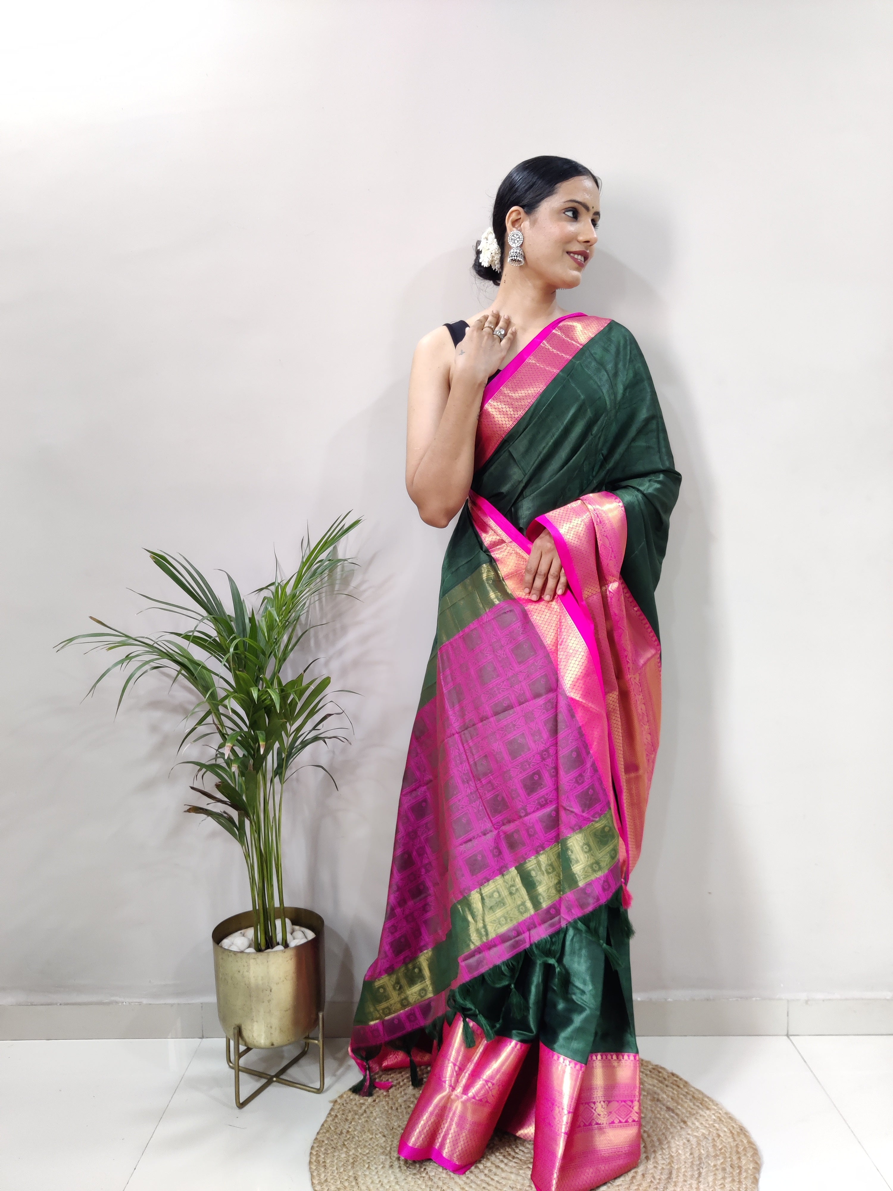 Green Pink Tapsi  Kanjivaram Silk Saree