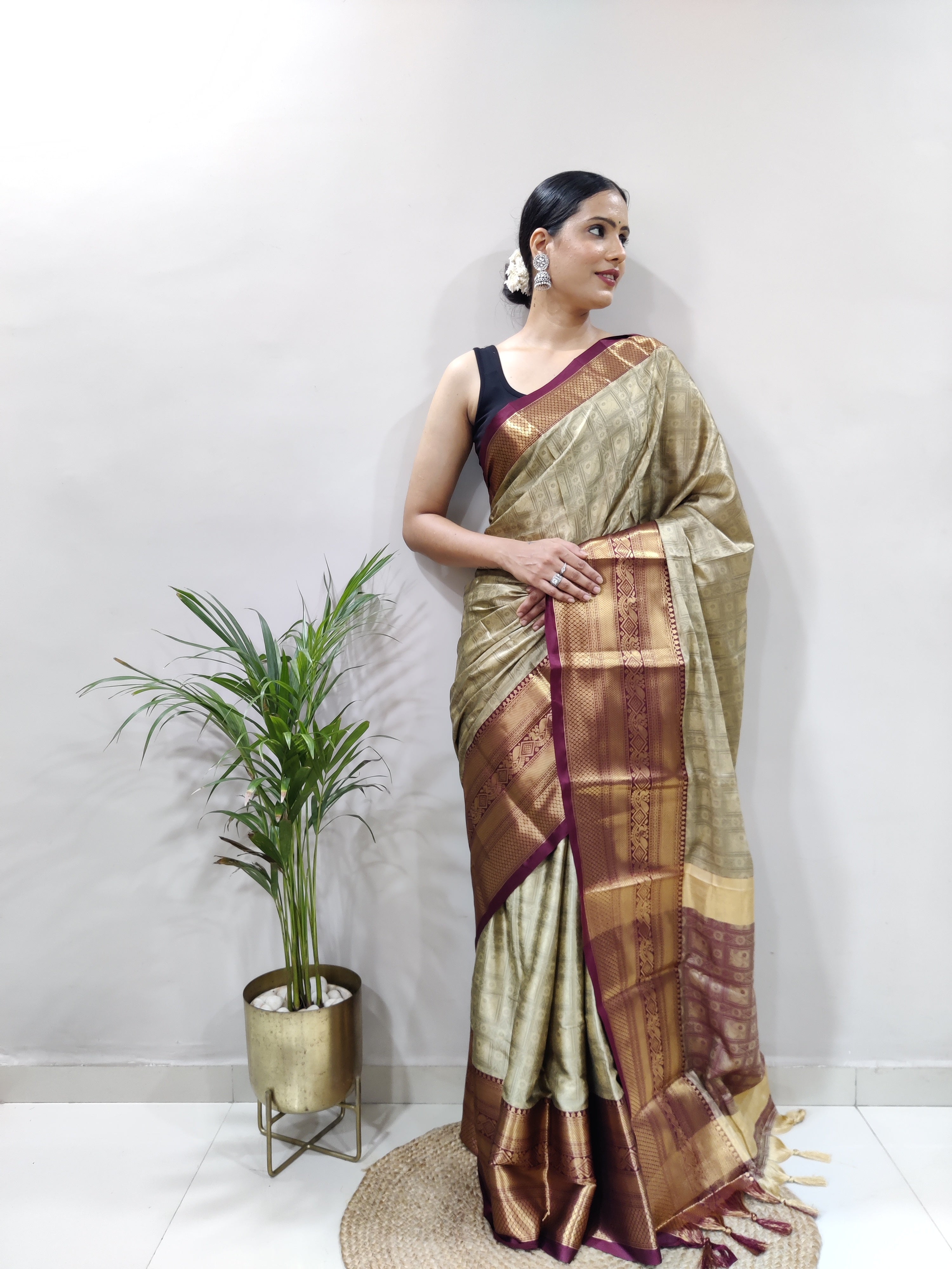 Chiku Brown Tapsi  Kanjivaram Silk Saree