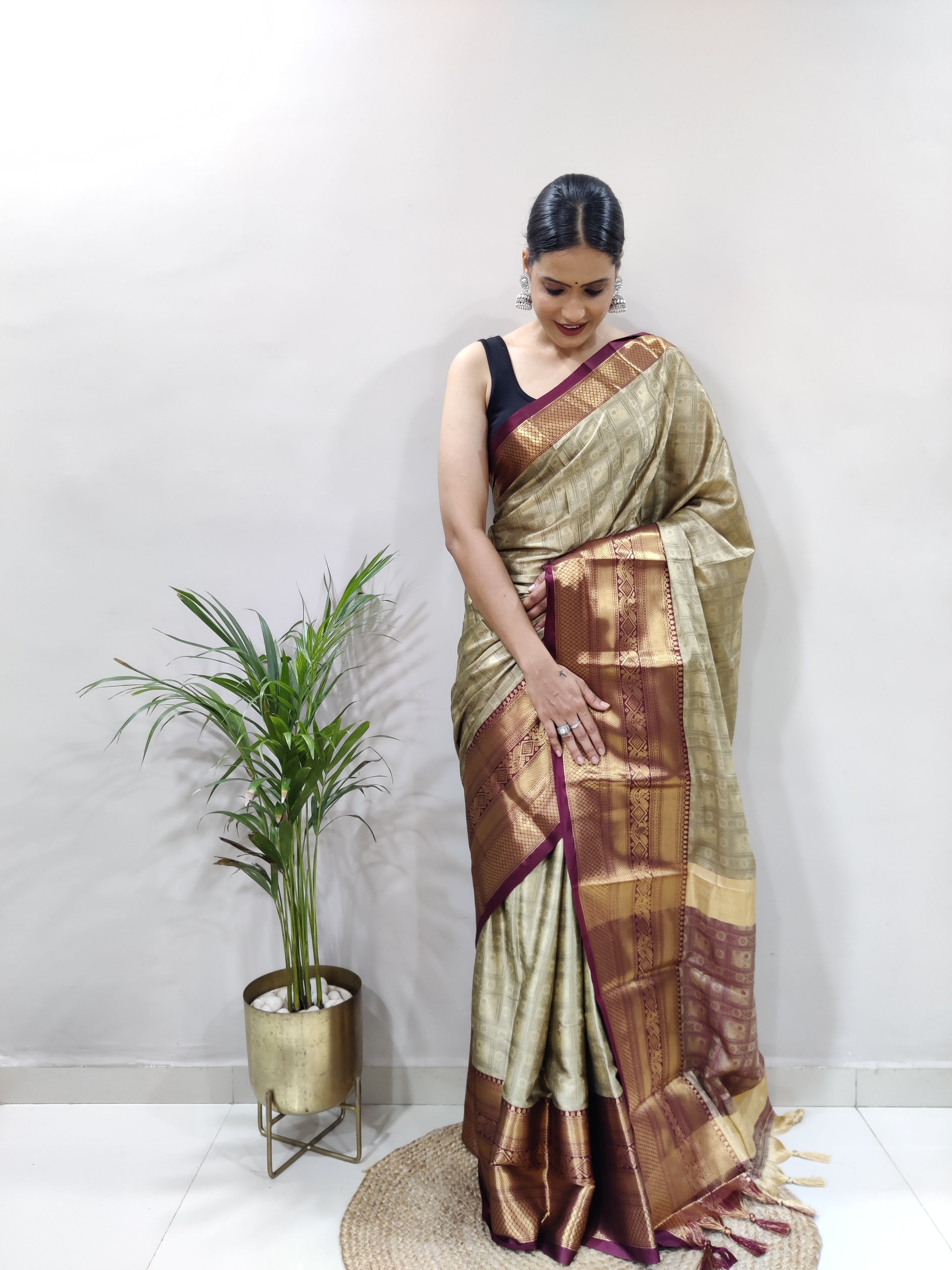 Chiku Brown Tapsi  Kanjivaram Silk Saree