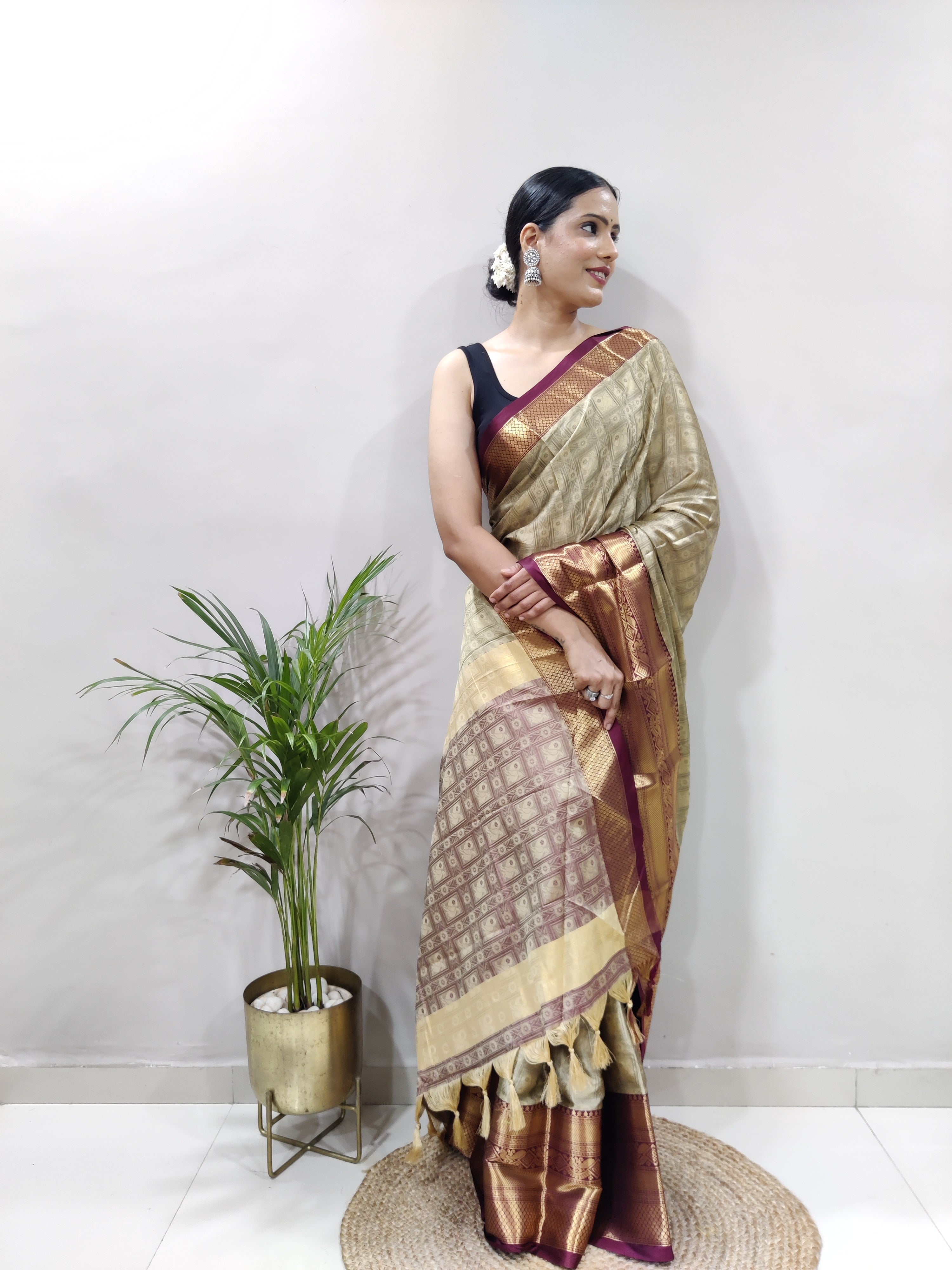 Chiku Brown Tapsi  Kanjivaram Silk Saree