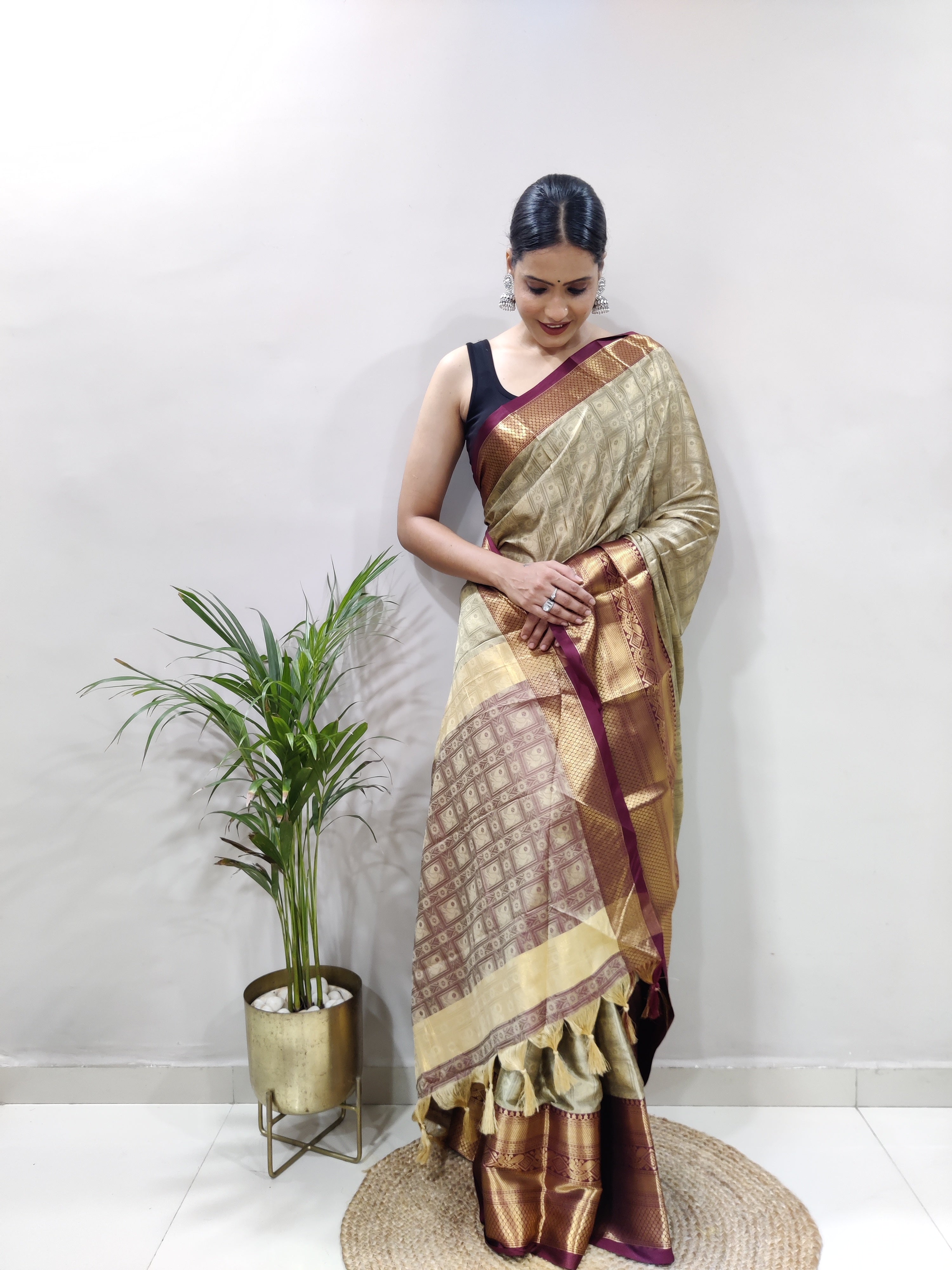 Chiku Brown Tapsi  Kanjivaram Silk Saree