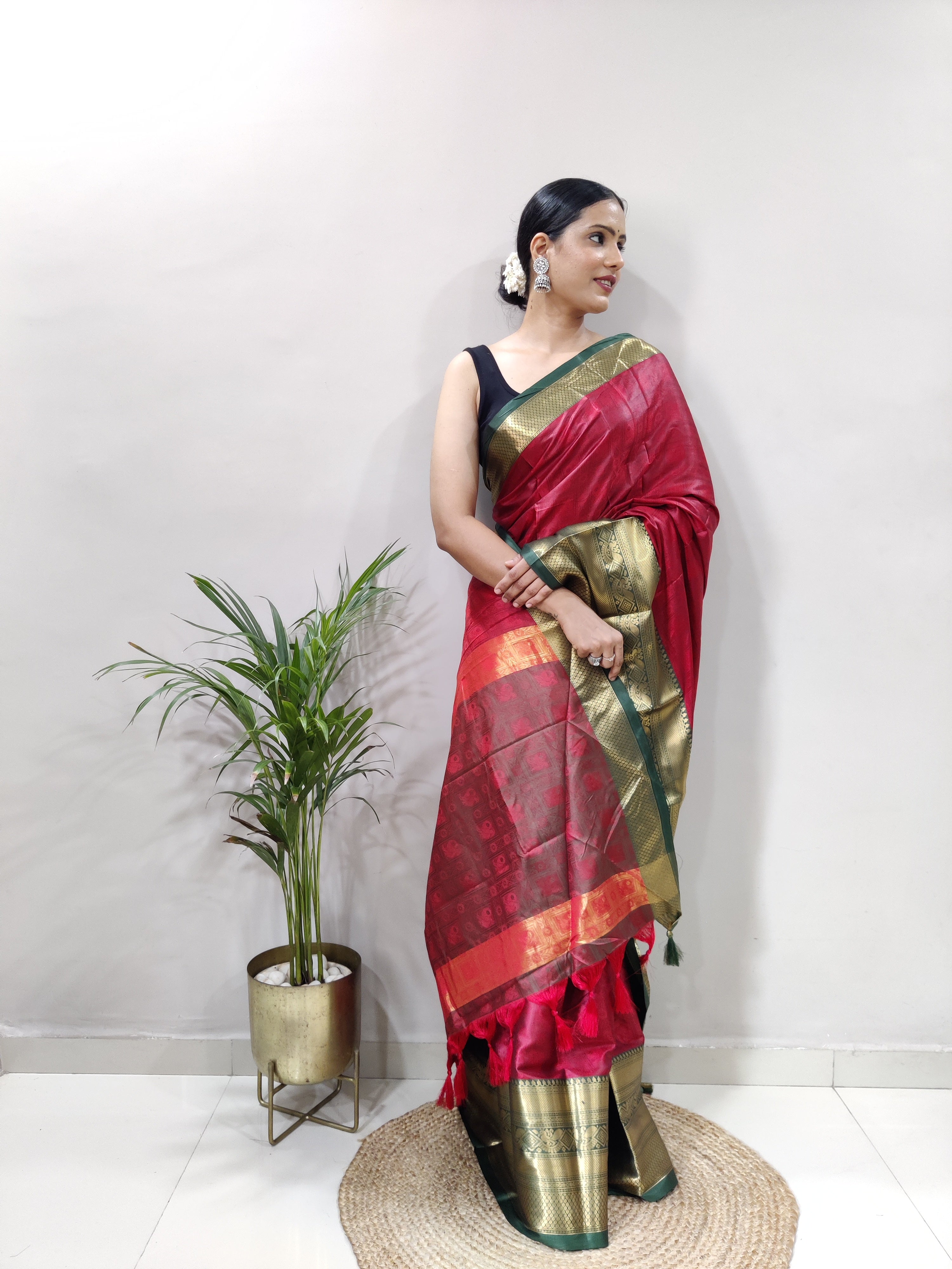 Red Green Tapsi  Kanjivaram Silk Saree