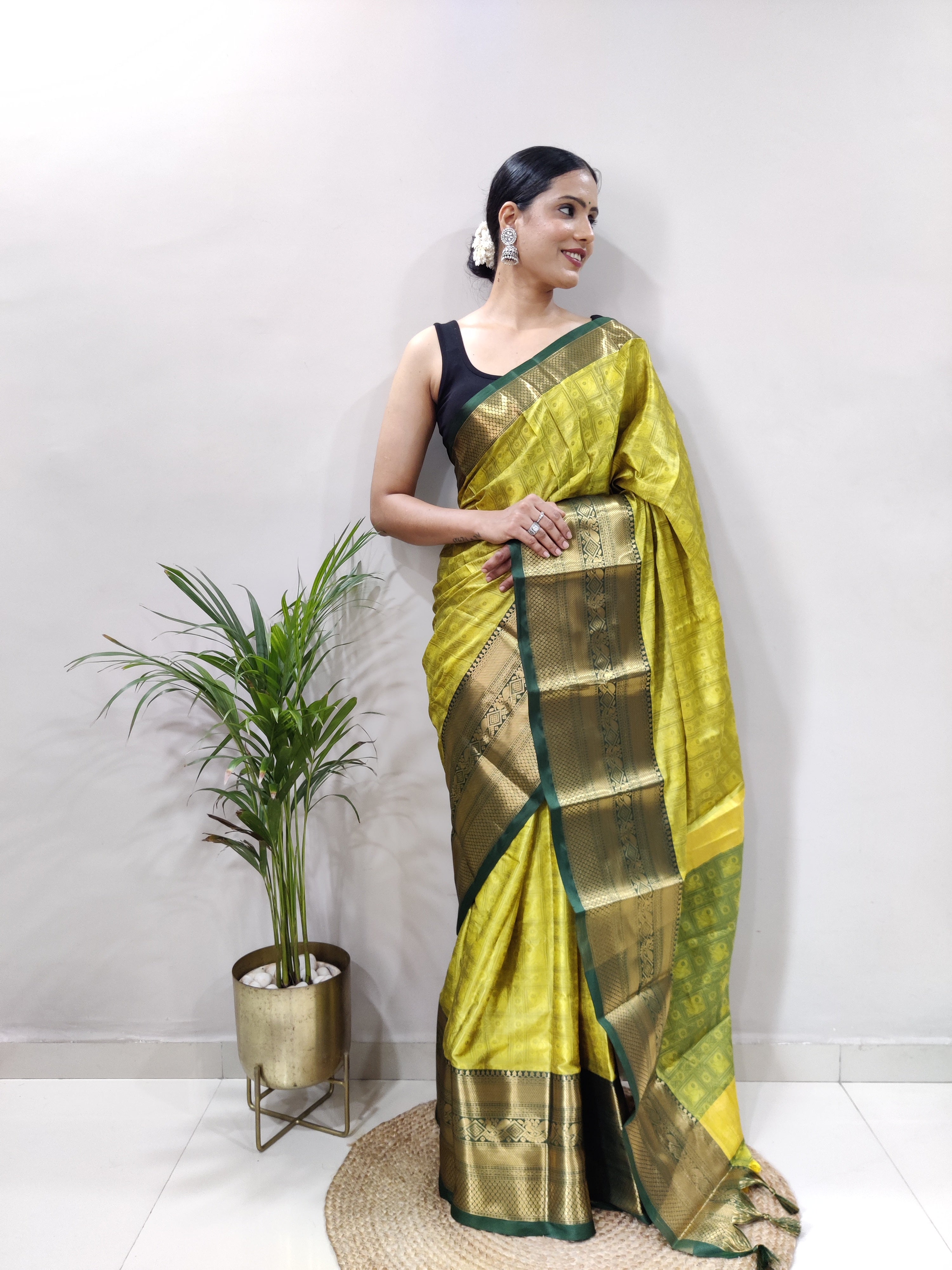 Light Yellow Green Tapsi  Kanjivaram Silk Saree