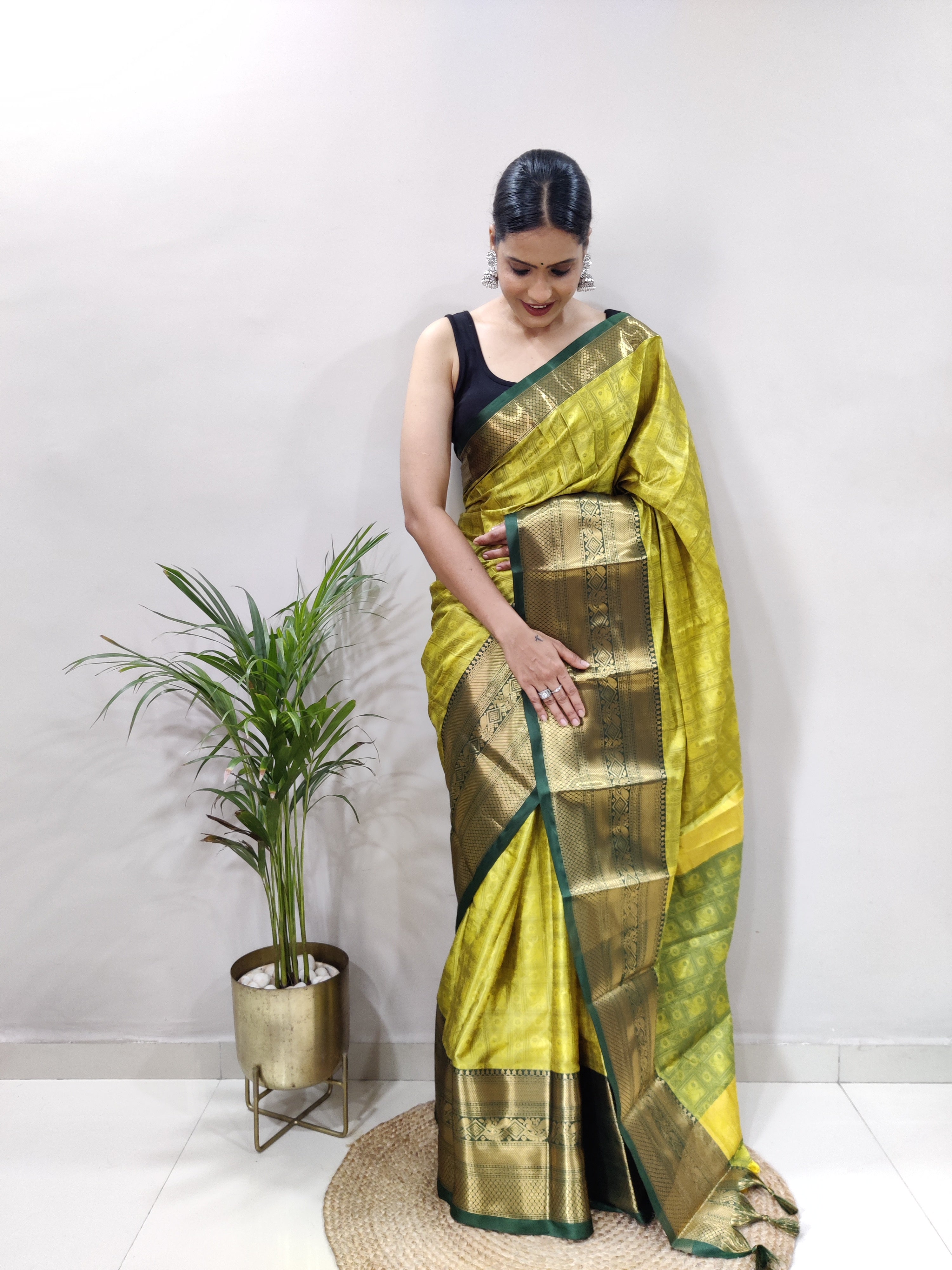 Light Yellow Green Tapsi  Kanjivaram Silk Saree