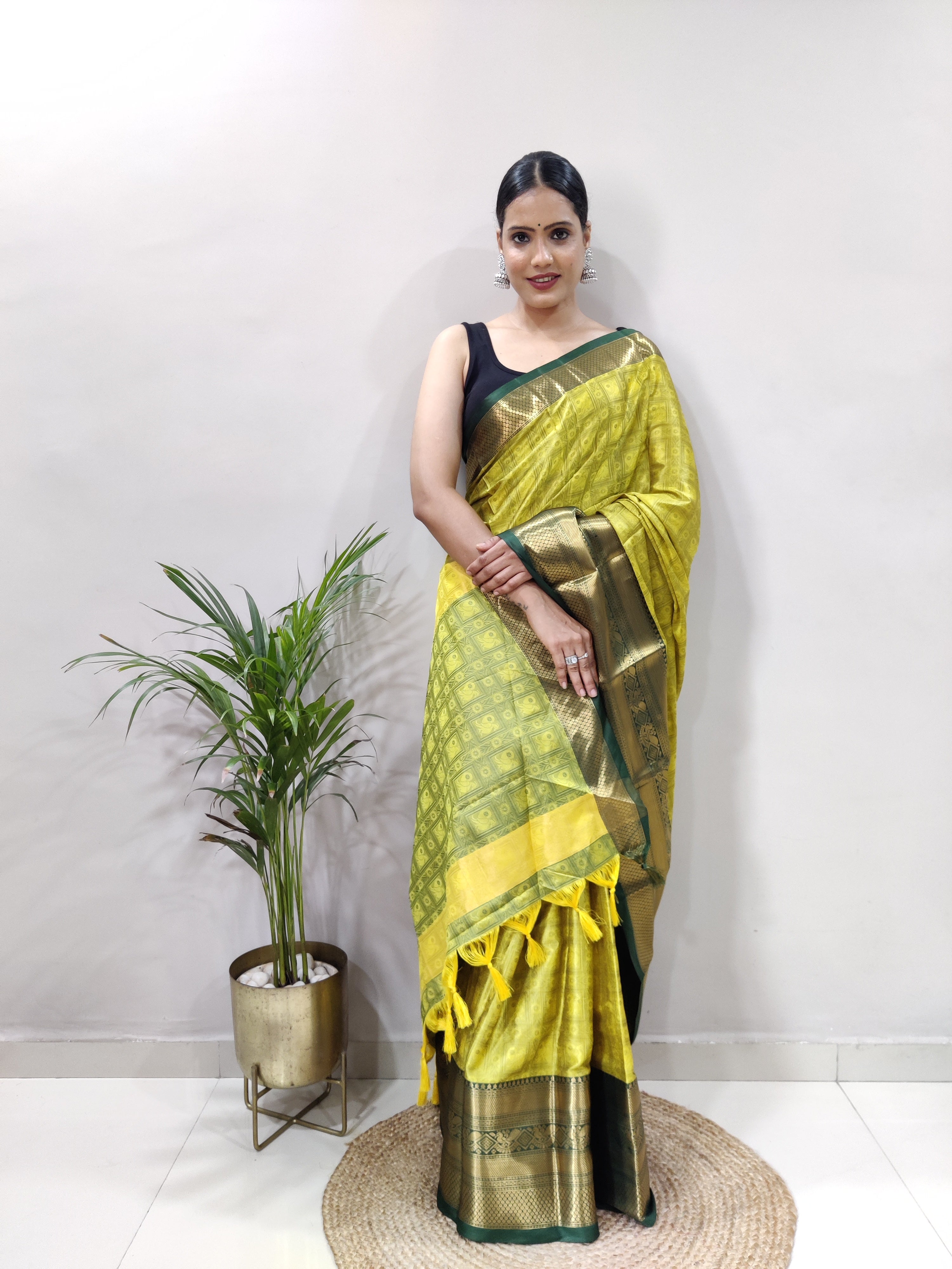 Light Yellow Green Tapsi  Kanjivaram Silk Saree