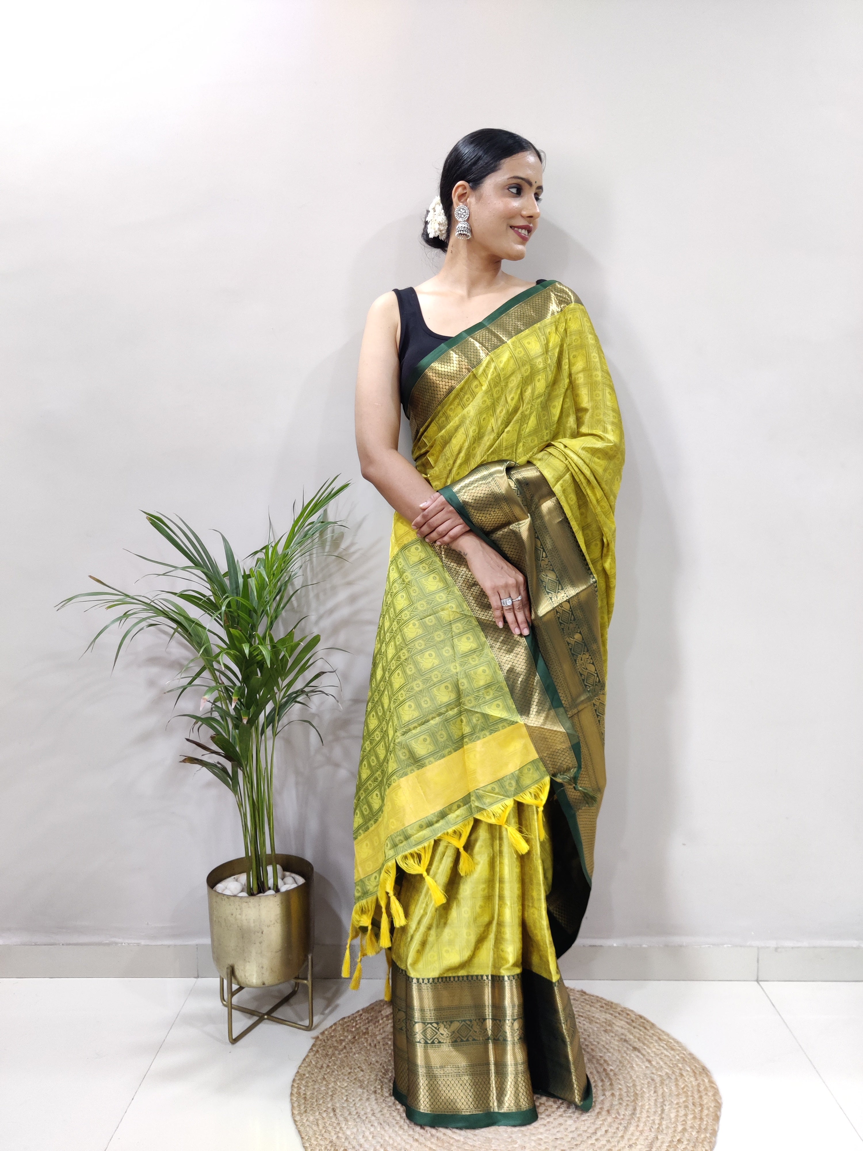 Light Yellow Green Tapsi  Kanjivaram Silk Saree