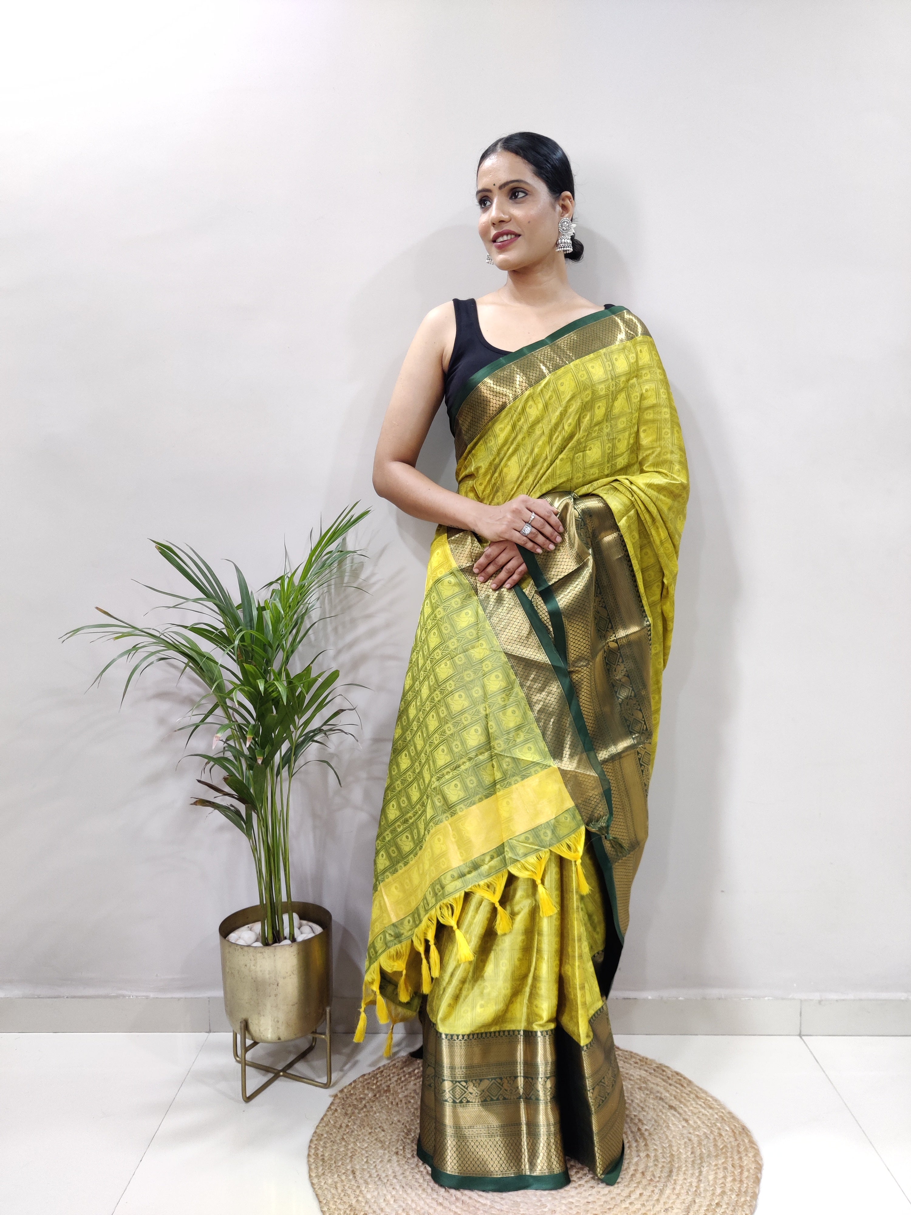 Light Yellow Green Tapsi  Kanjivaram Silk Saree