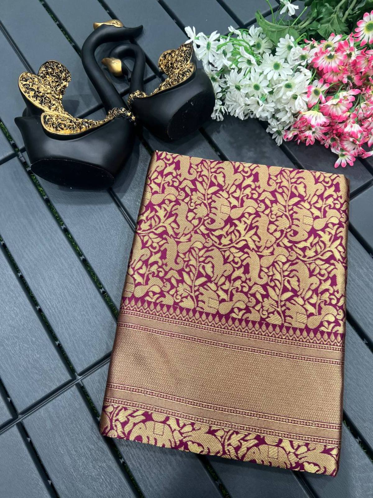 Wine Yellow Boarder Aayana Pure Silk Saree