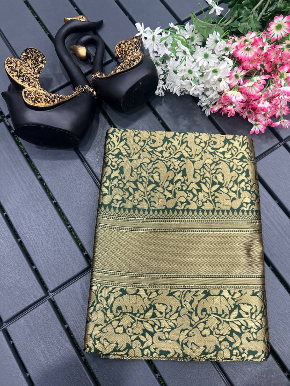 Green Yellow Boarder Aayana Pure Silk Saree