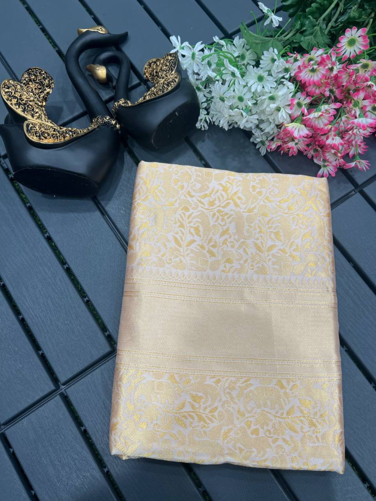 Off white Yellow Boarder Aayana Pure Silk Saree