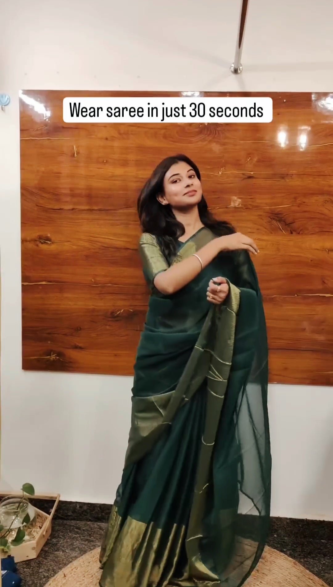 1-Minute Ready To Wear Pretty green colour Gown Saree With Ruffle Style Dupatta.