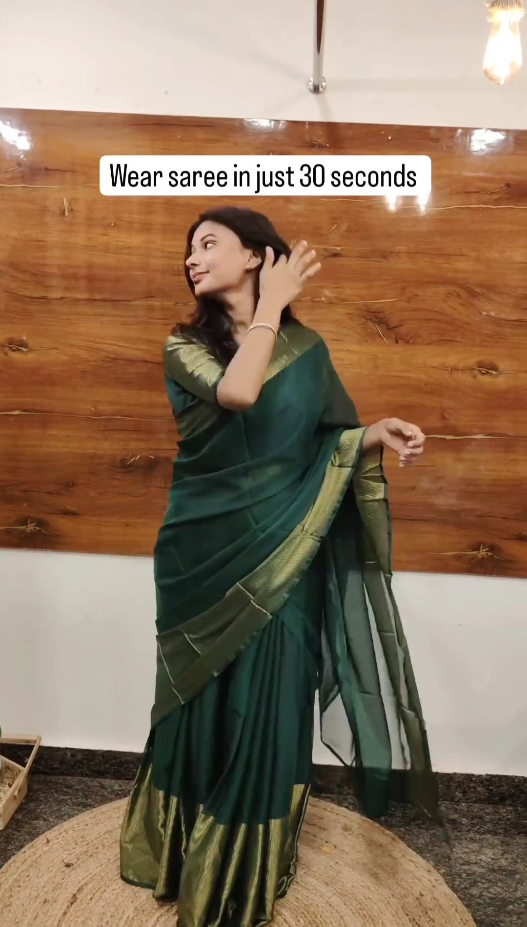 1-Minute Ready To Wear Pretty green colour Gown Saree With Ruffle Style Dupatta.