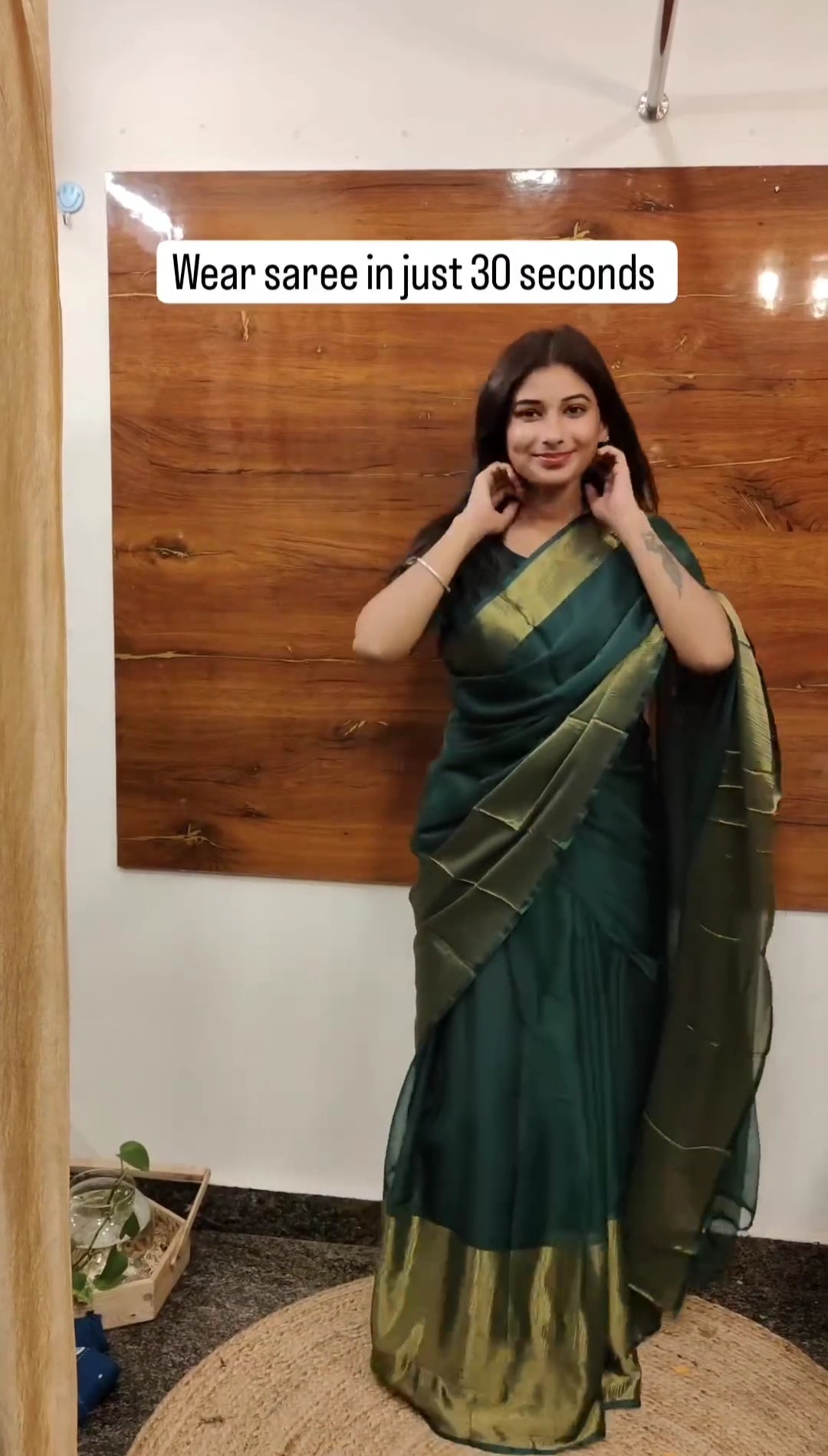 1-Minute Ready To Wear Pretty green colour Gown Saree With Ruffle Style Dupatta.