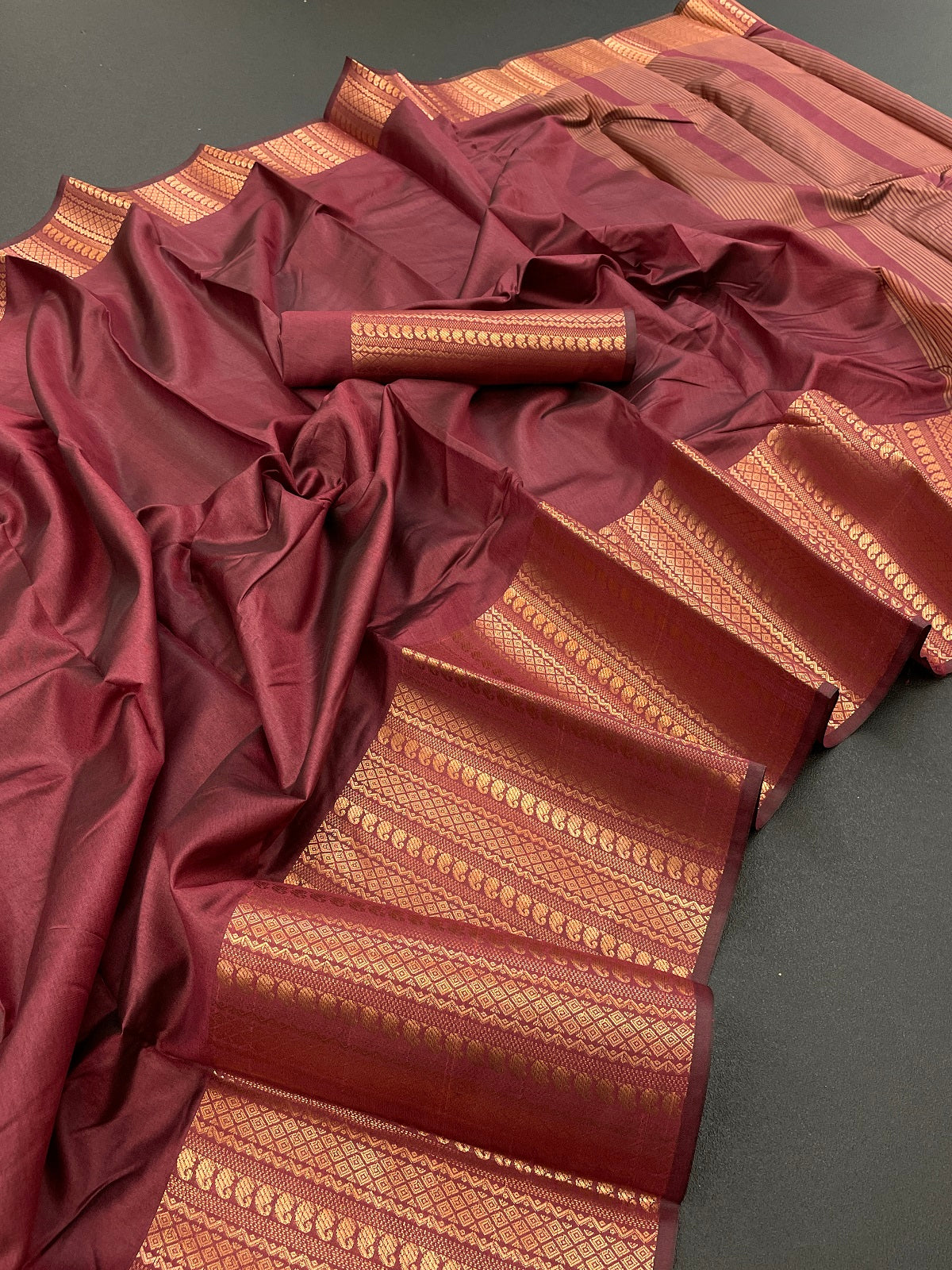 Maroon Copper Design Mango Kanjivaram Silk Saree