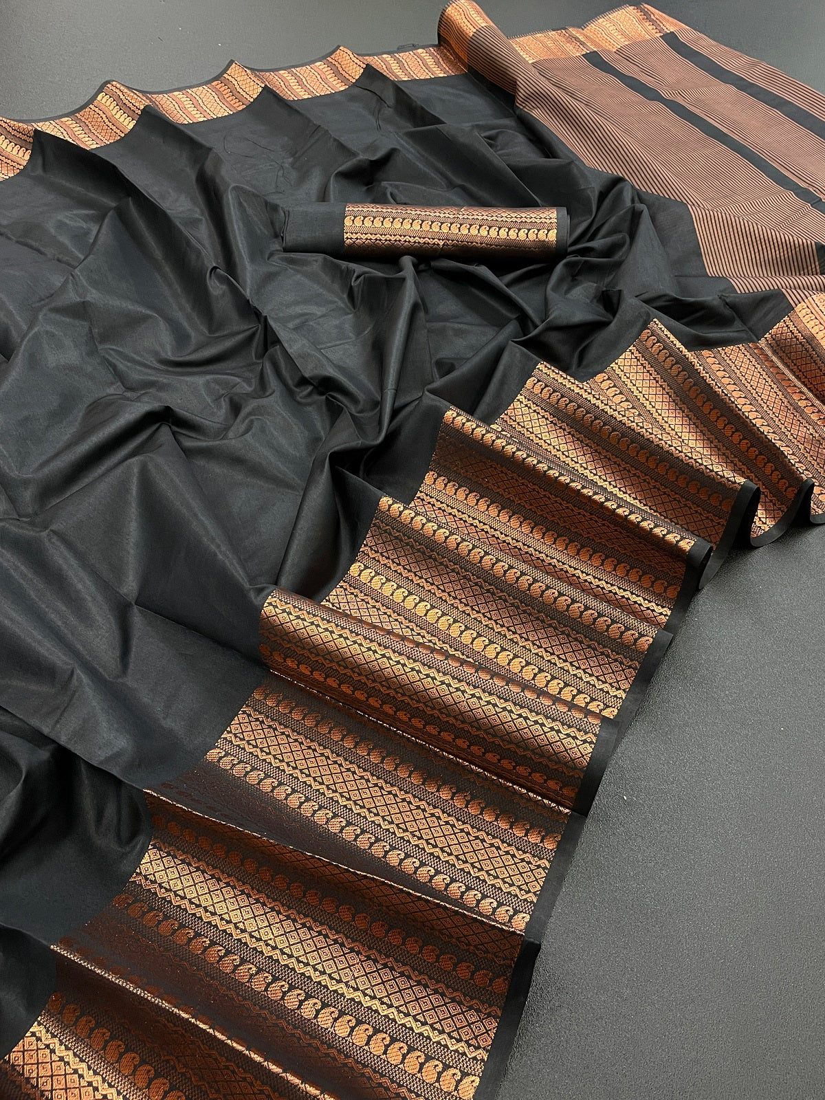 Black Copper Design Mango Kanjivaram Silk Saree