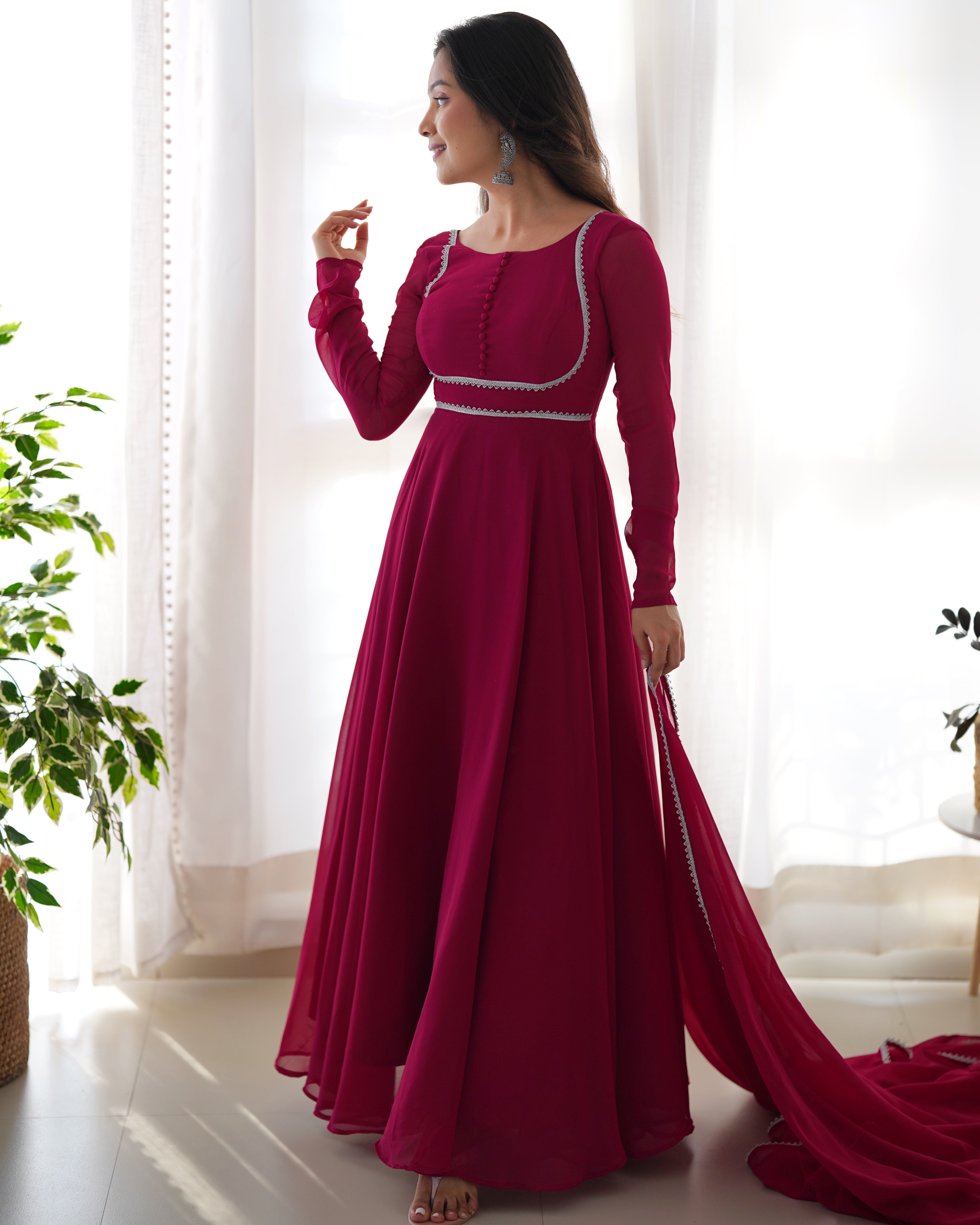 DARKRANI-Fully Stitched Ready To Wear Soft Fox Georgette Fabric Fully Flair Anarkali Gown.