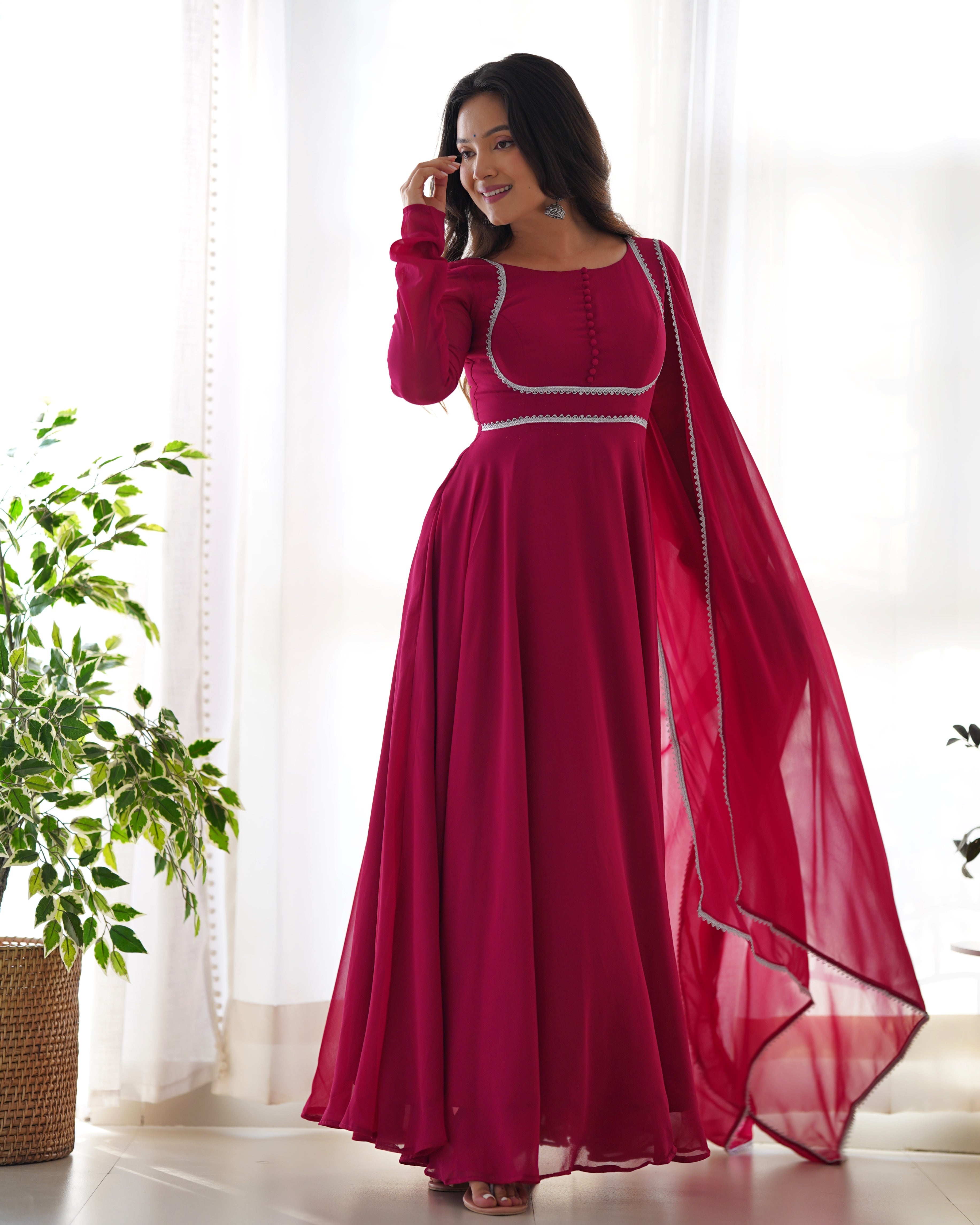 DARKRANI-Fully Stitched Ready To Wear Soft Fox Georgette Fabric Fully Flair Anarkali Gown.