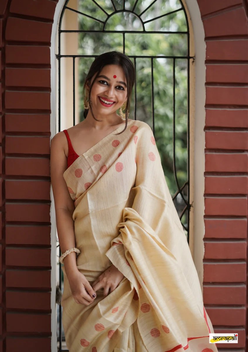 Beige and Maroon Insta Cotton Saree