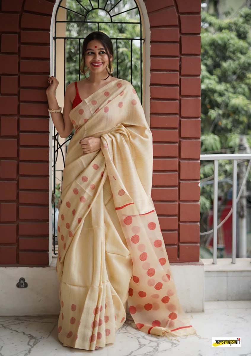 Beige and Maroon Insta Cotton Saree