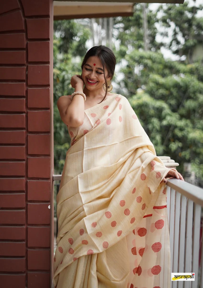 Beige and Maroon Insta Cotton Saree