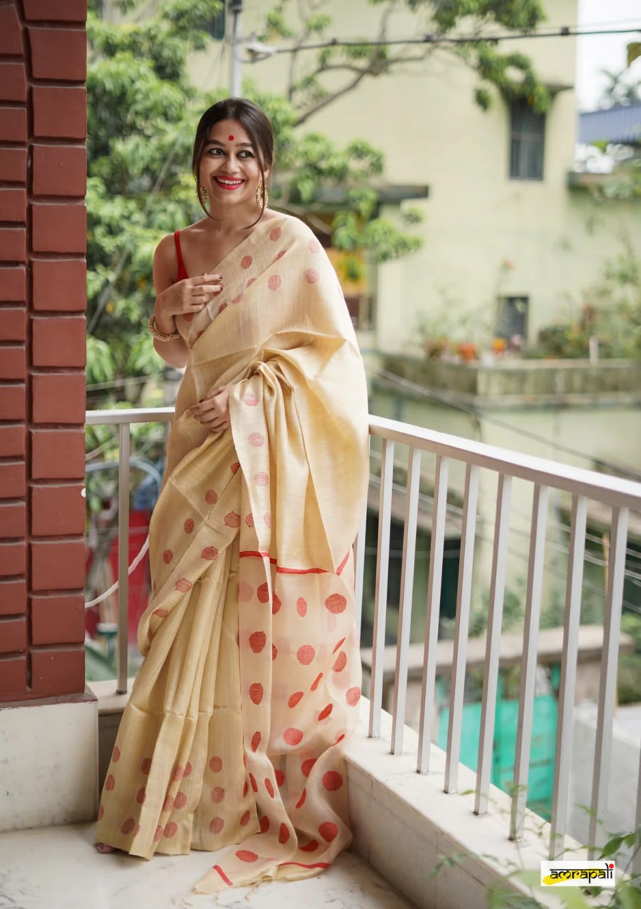 Beige and Maroon Insta Cotton Saree