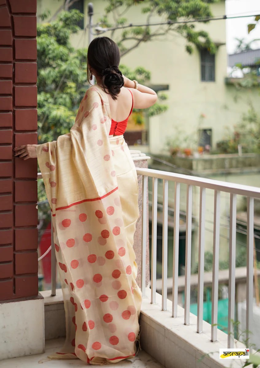 Beige and Maroon Insta Cotton Saree