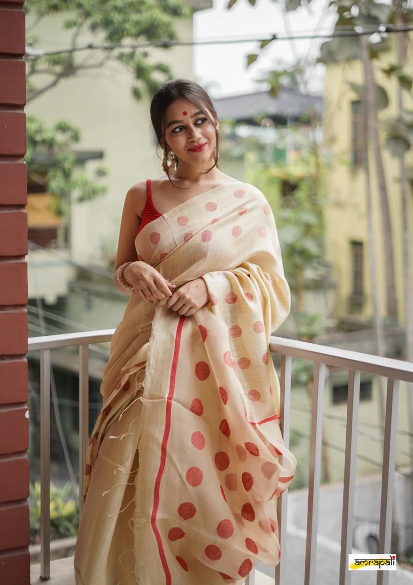 Beige and Maroon Insta Cotton Saree