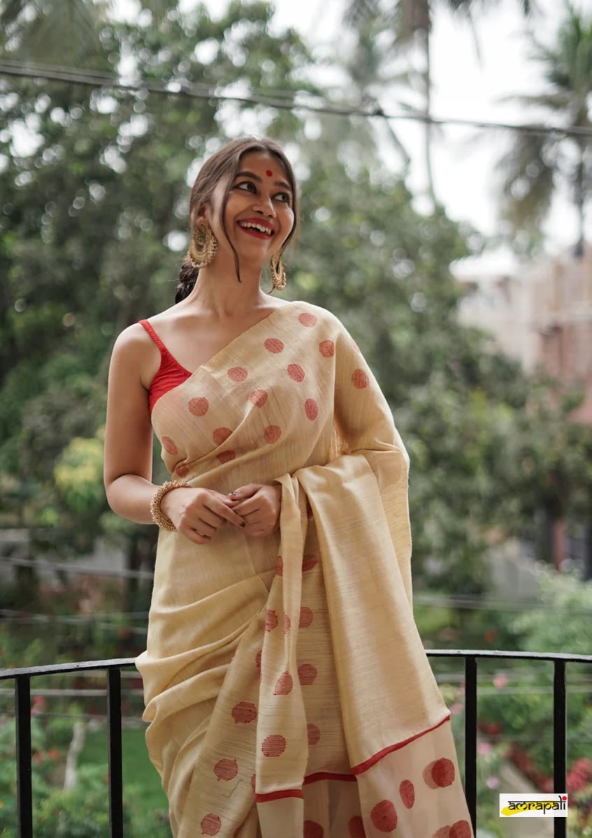 Beige and Maroon Insta Cotton Saree