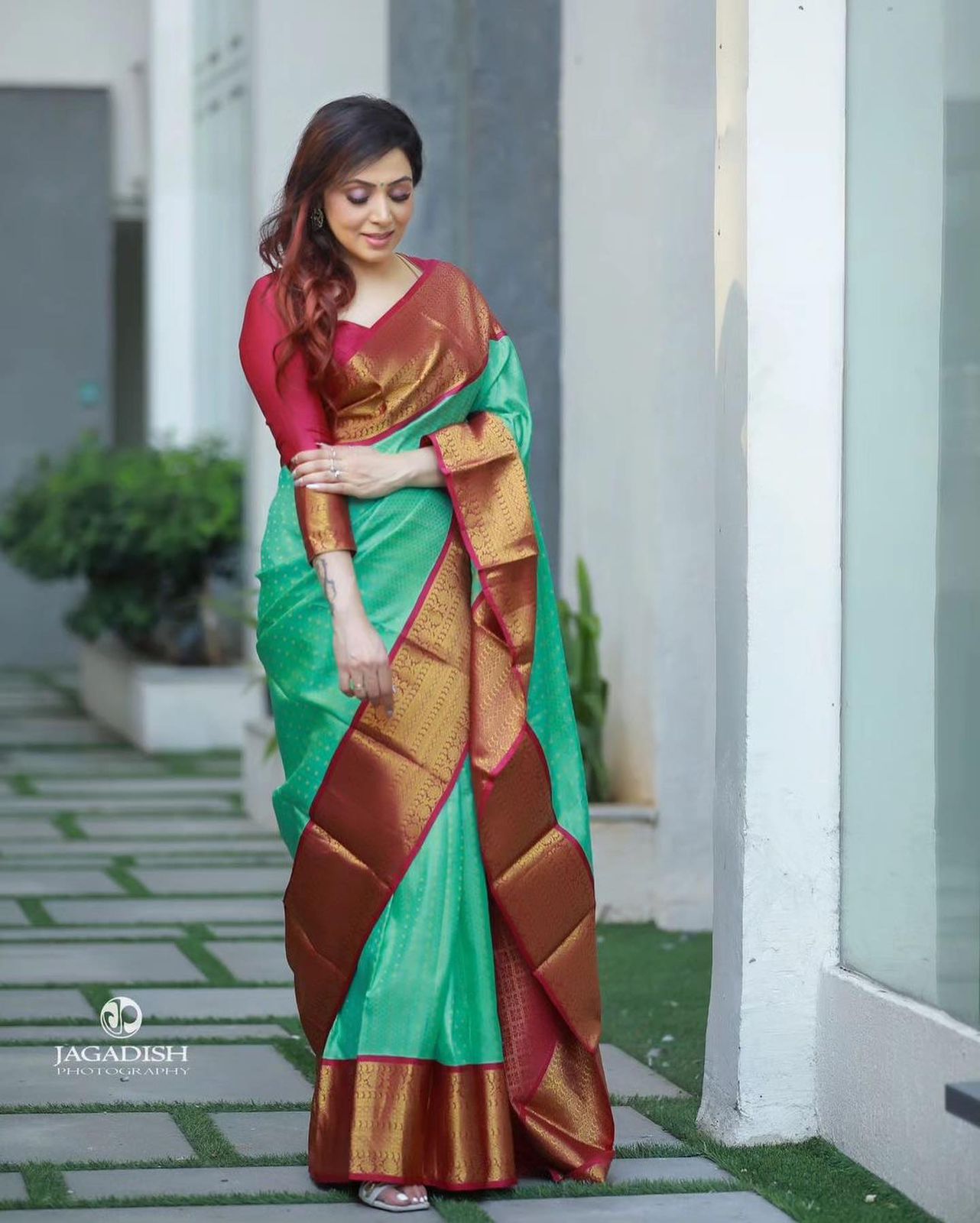 Rama Maroon Golden Design Jagdish Italian Silk Saree