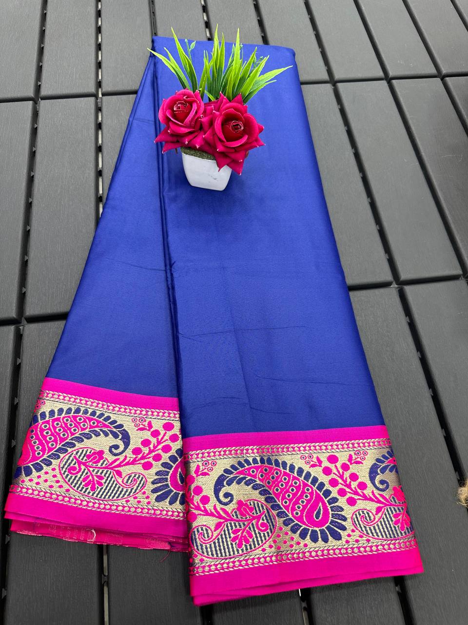 Blue and Pink Silver Copper Design Janvi Pure Silk Saree