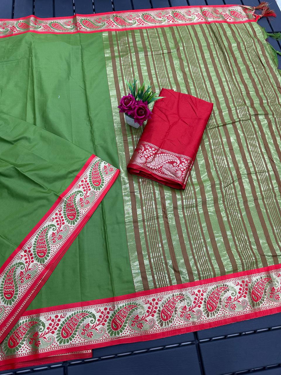 Perrot and Pink Silver Copper Design Janvi Pure Silk Saree