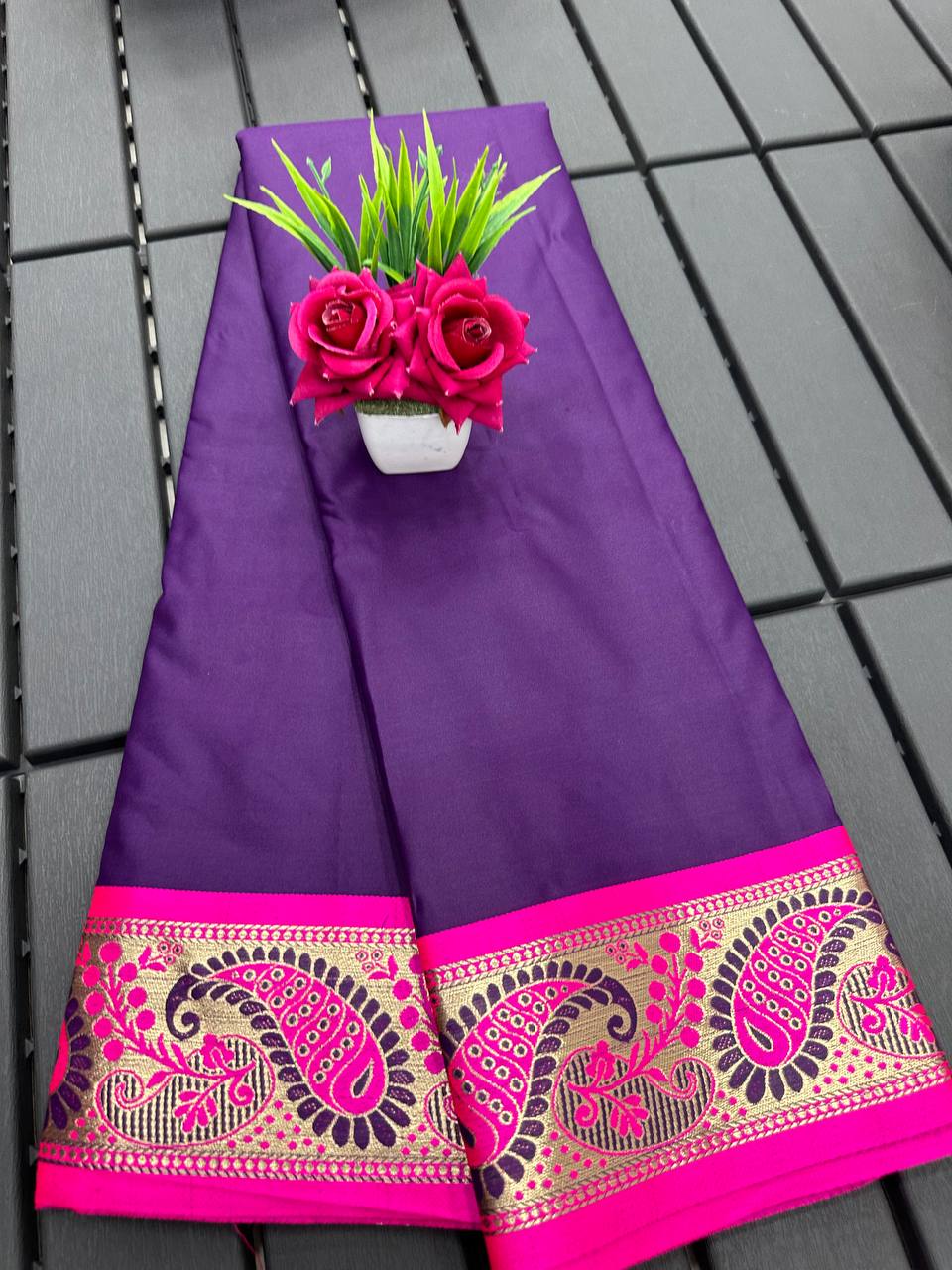 Purple and Pink Silver Copper Design Janvi Pure Silk Saree